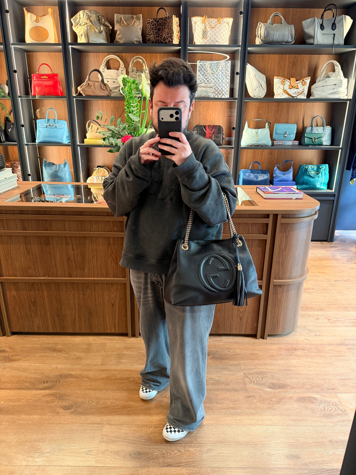 GUCCI BLACK SOHO SHOPPING TOTE BAG
