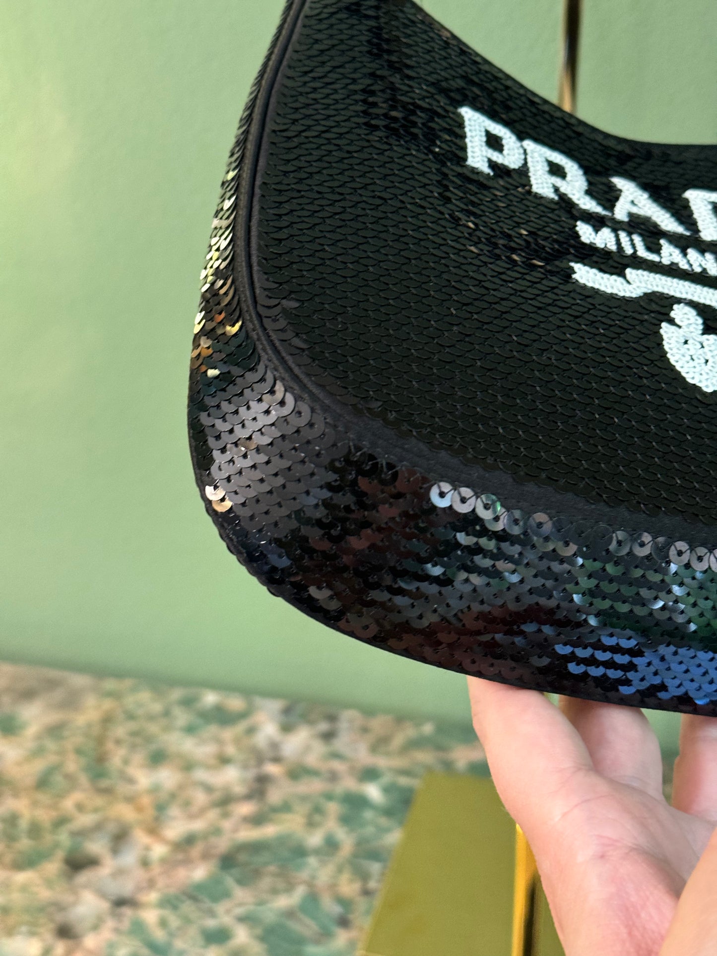 PRADA BLACK PAILLETTES SMALL CLEO SHOULDER BAG