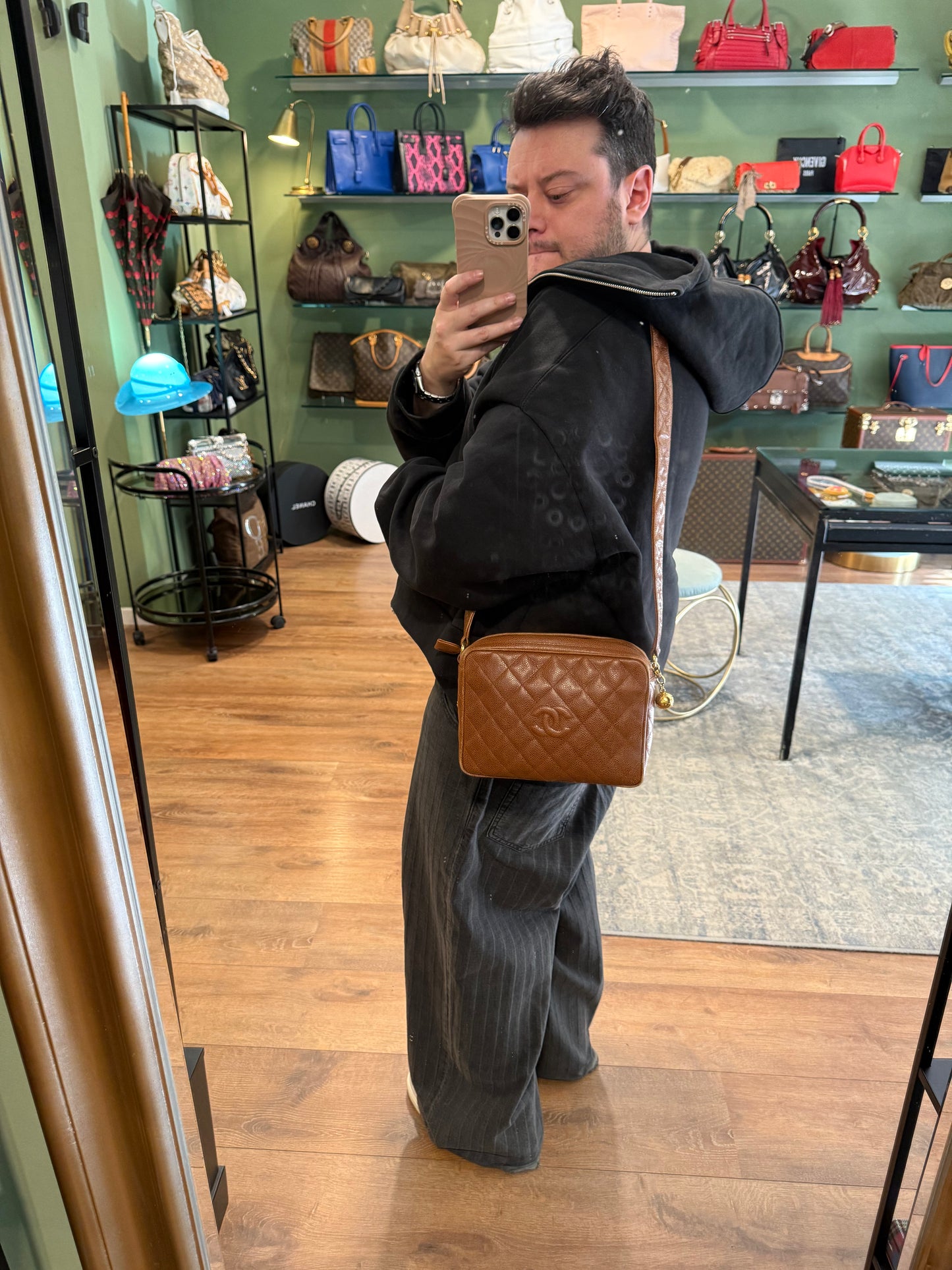 CHANEL TAN CAVIAR SMALL CAMERA BAG