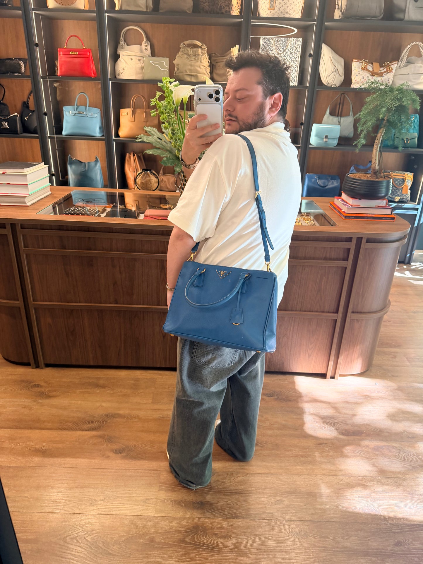 PRADA BLUE MEDIUM GALLERIA HANDBAG