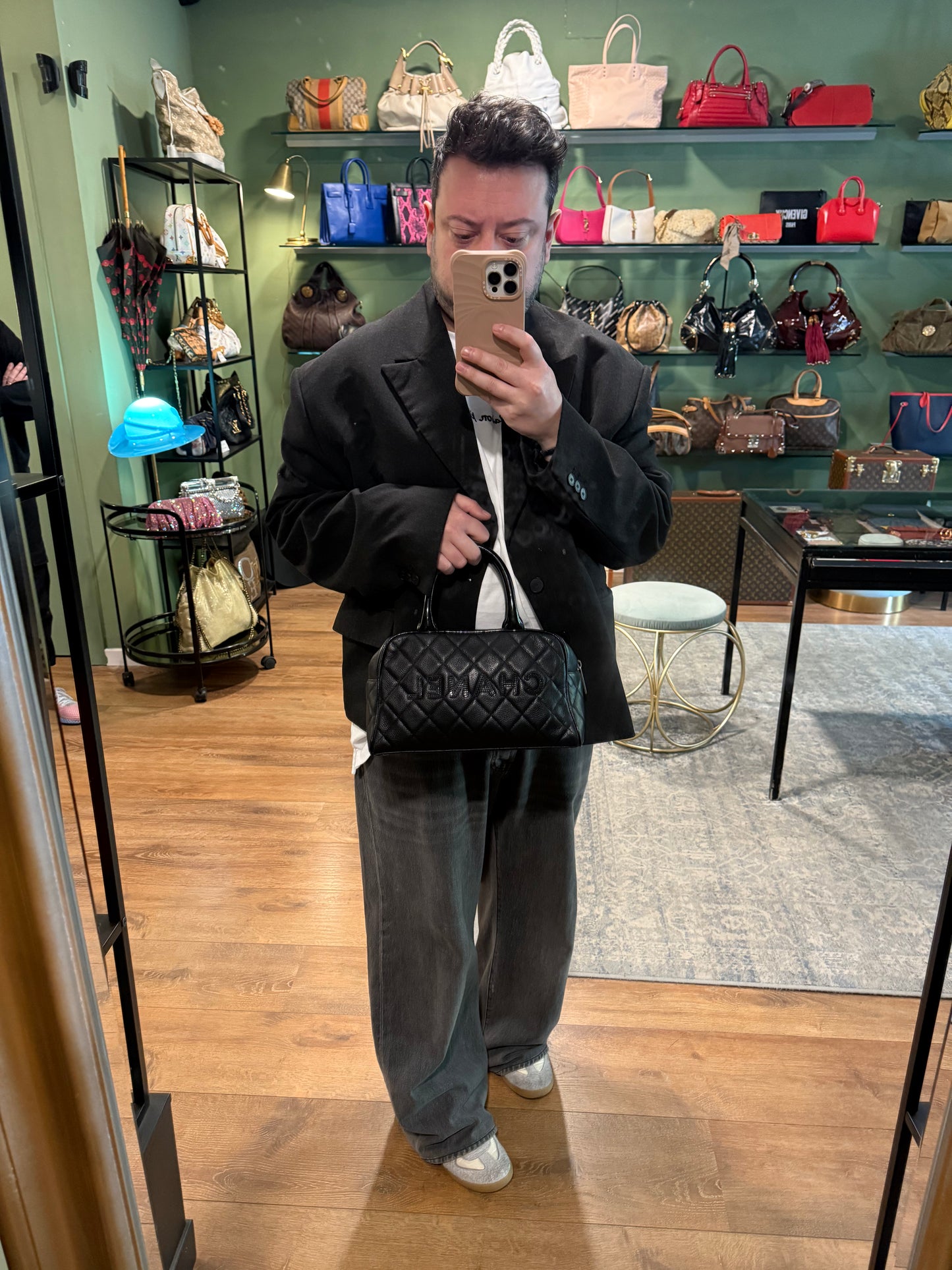 CHANEL BLACK CAVIAR SMALL BOWLER HANDBAG