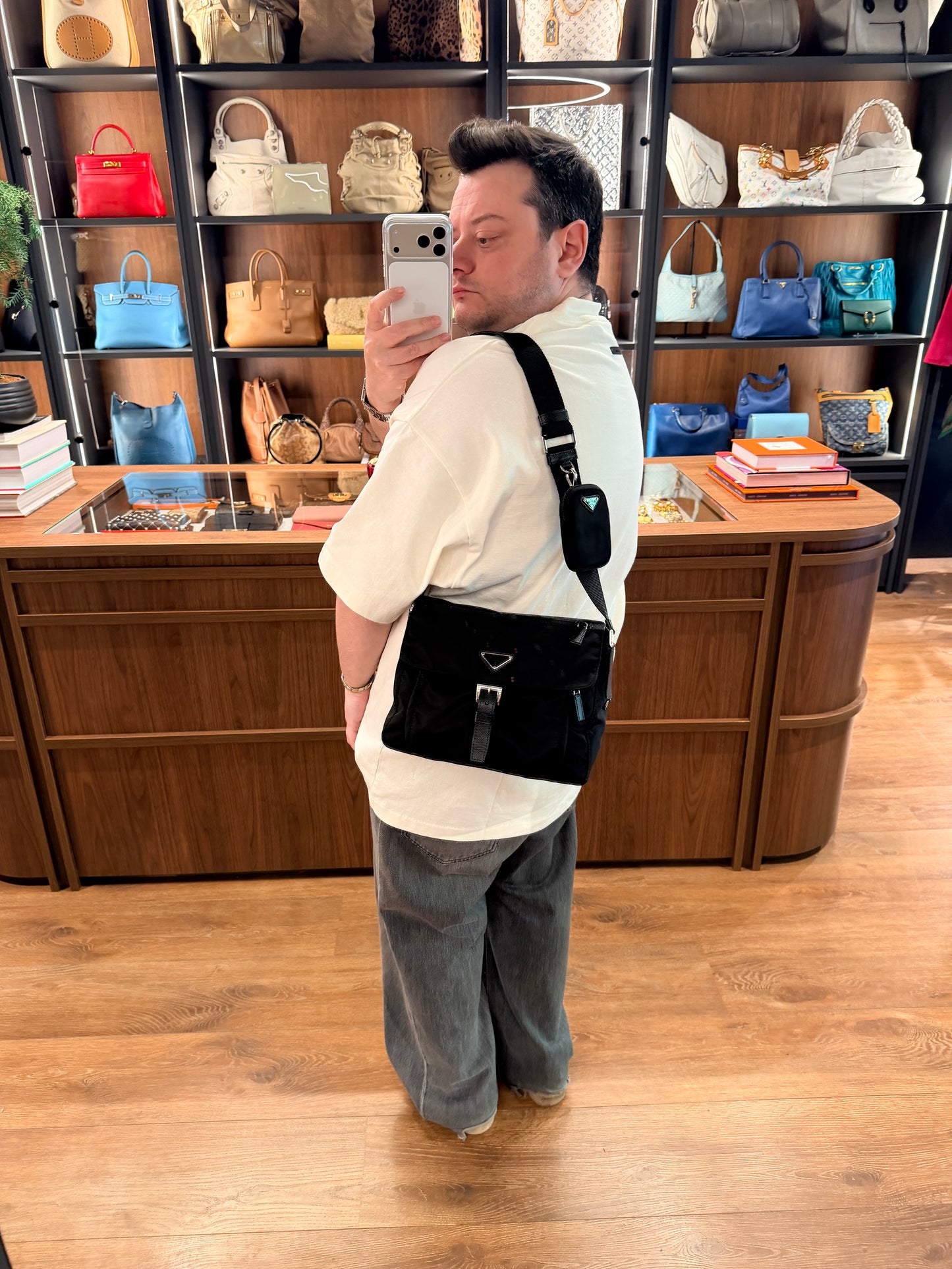 PRADA BLACK RE-NYLON SMALL MESSANGER CROSSBODY BAG