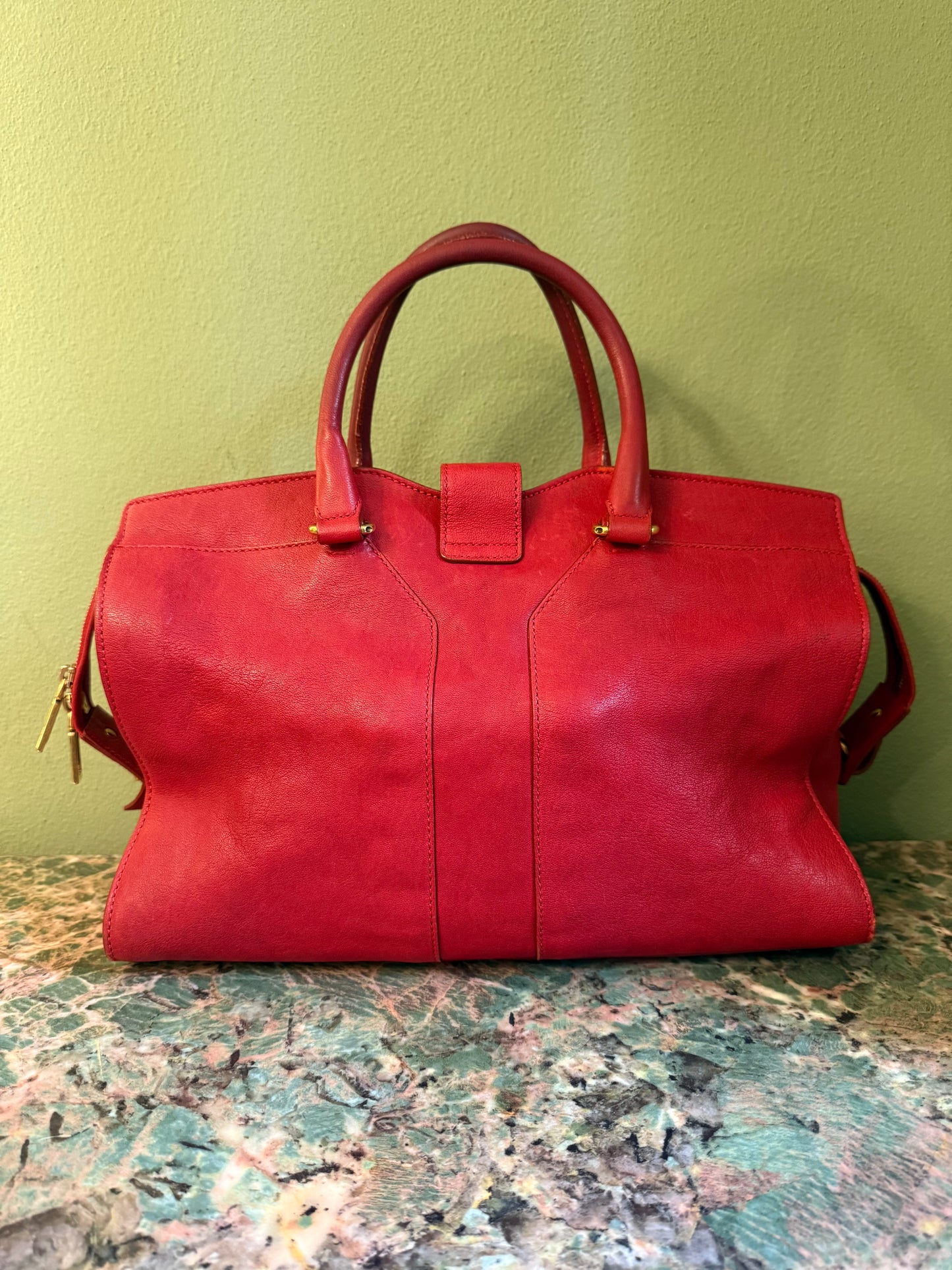 SAINT LAURENT RED MEDIUM CABAS CHIC BOSTON BAG