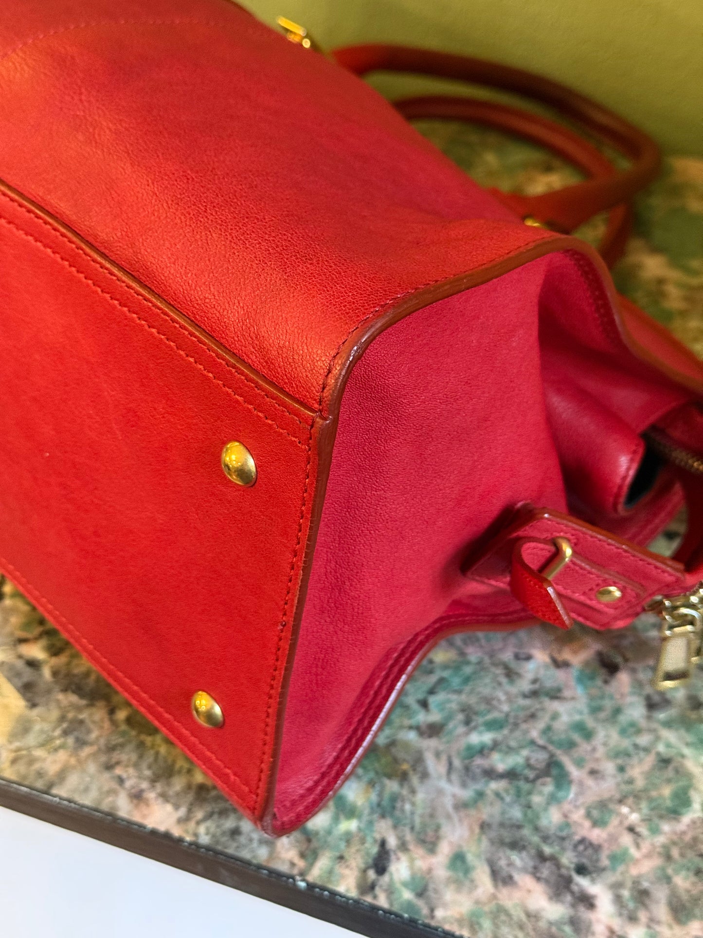 SAINT LAURENT RED MEDIUM CABAS CHIC BOSTON BAG