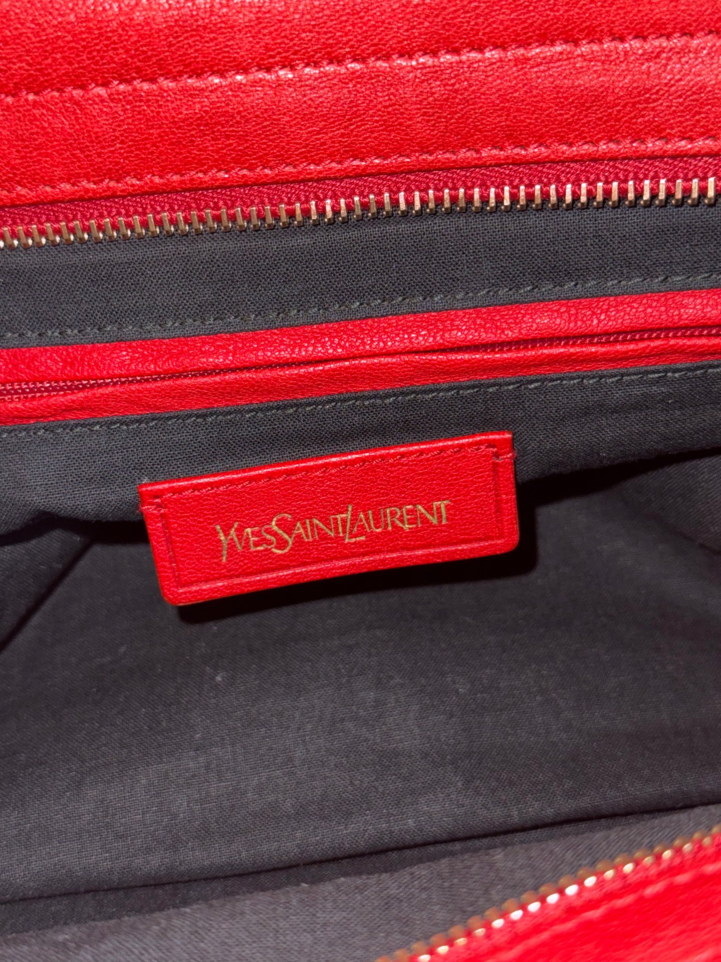 SAINT LAURENT RED MEDIUM CABAS CHIC BOSTON BAG