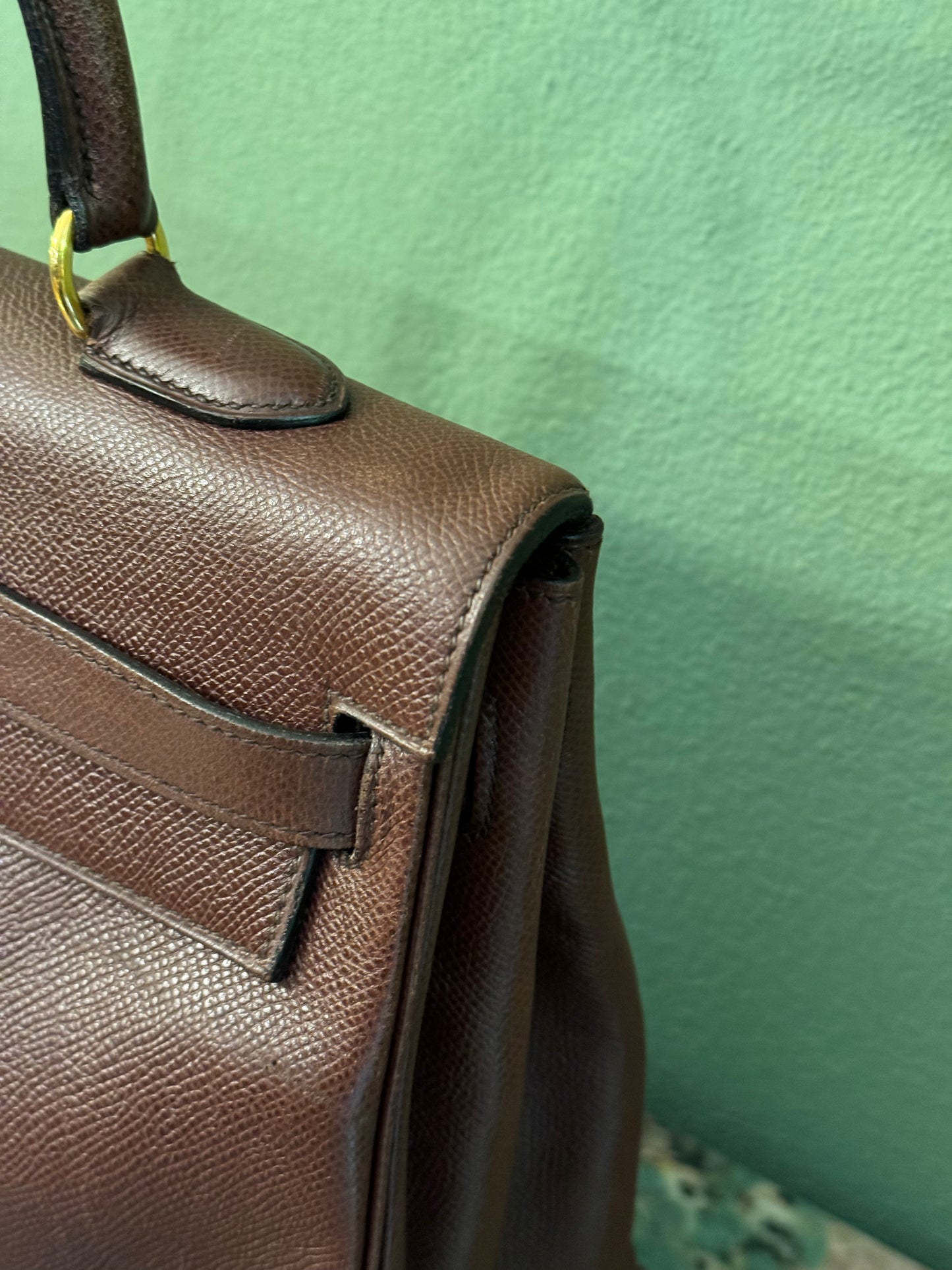 HERMÈS BROWN COURCHEVEL KELLY 35 HANDBAG