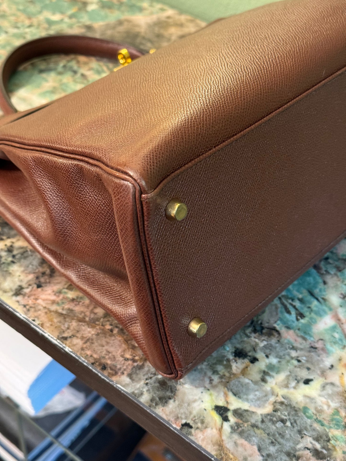 HERMÈS BROWN COURCHEVEL KELLY 35 HANDBAG