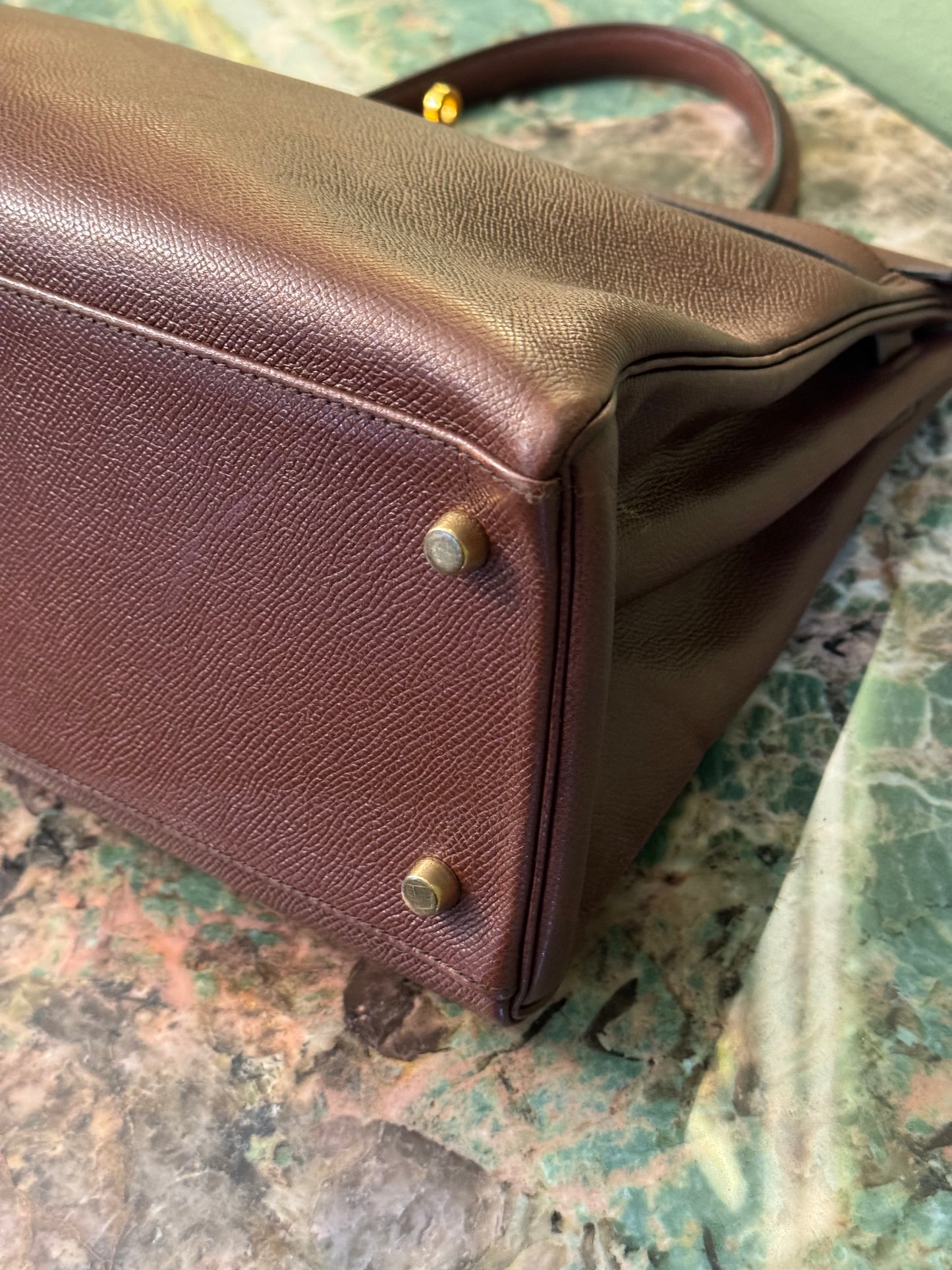 HERMÈS BROWN COURCHEVEL KELLY 35 HANDBAG