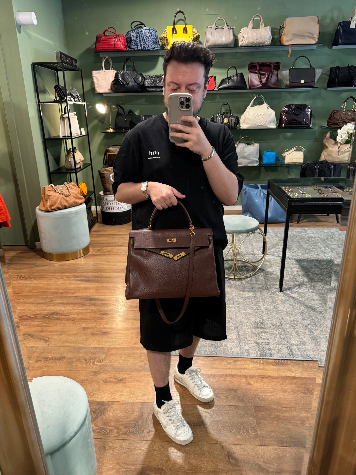 HERMÈS BROWN COURCHEVEL KELLY 35 HANDBAG