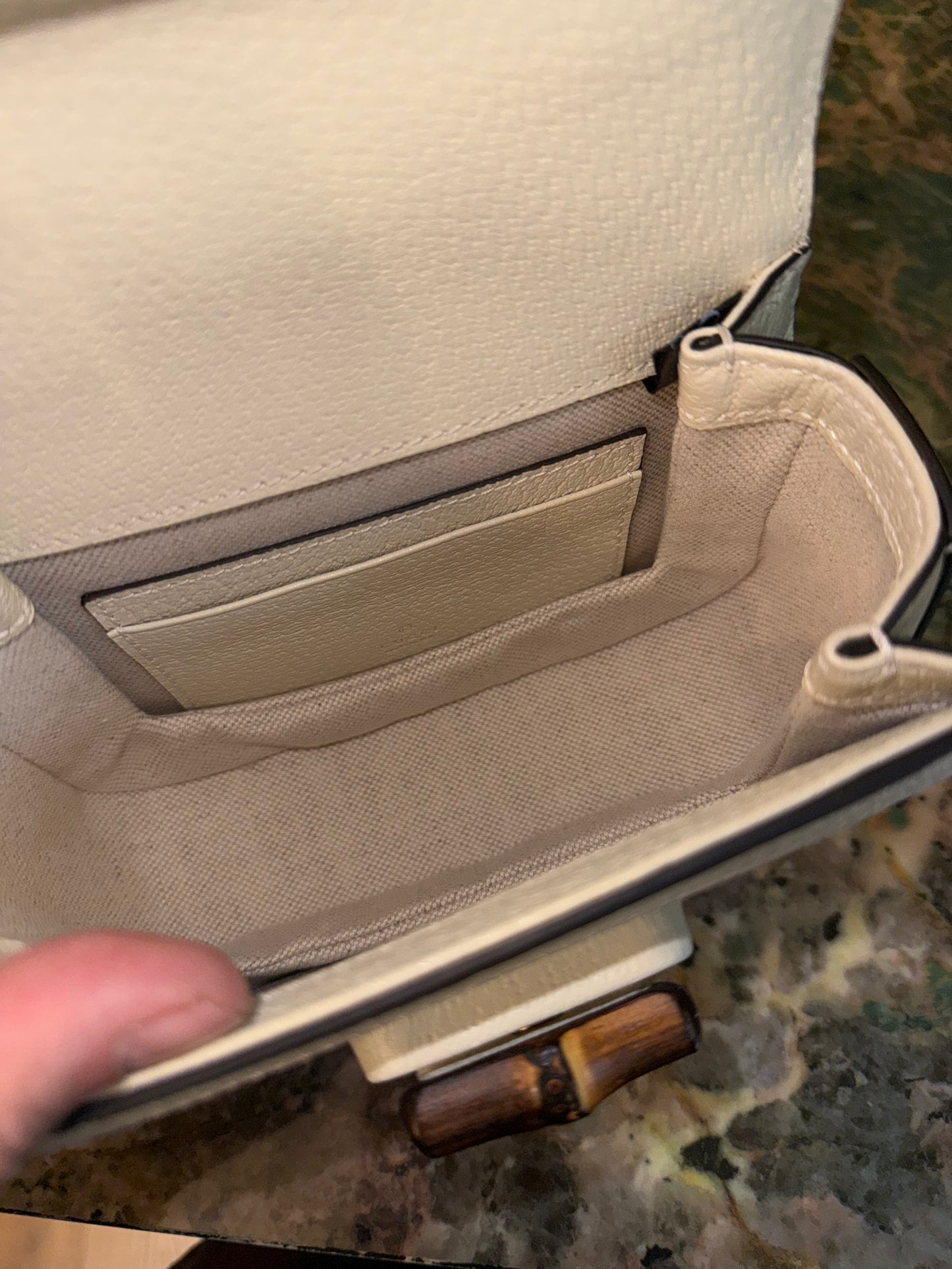 GUCCI WHITE GIANT MONOGRAM MINI BAMBOO 1947 HANDBAG