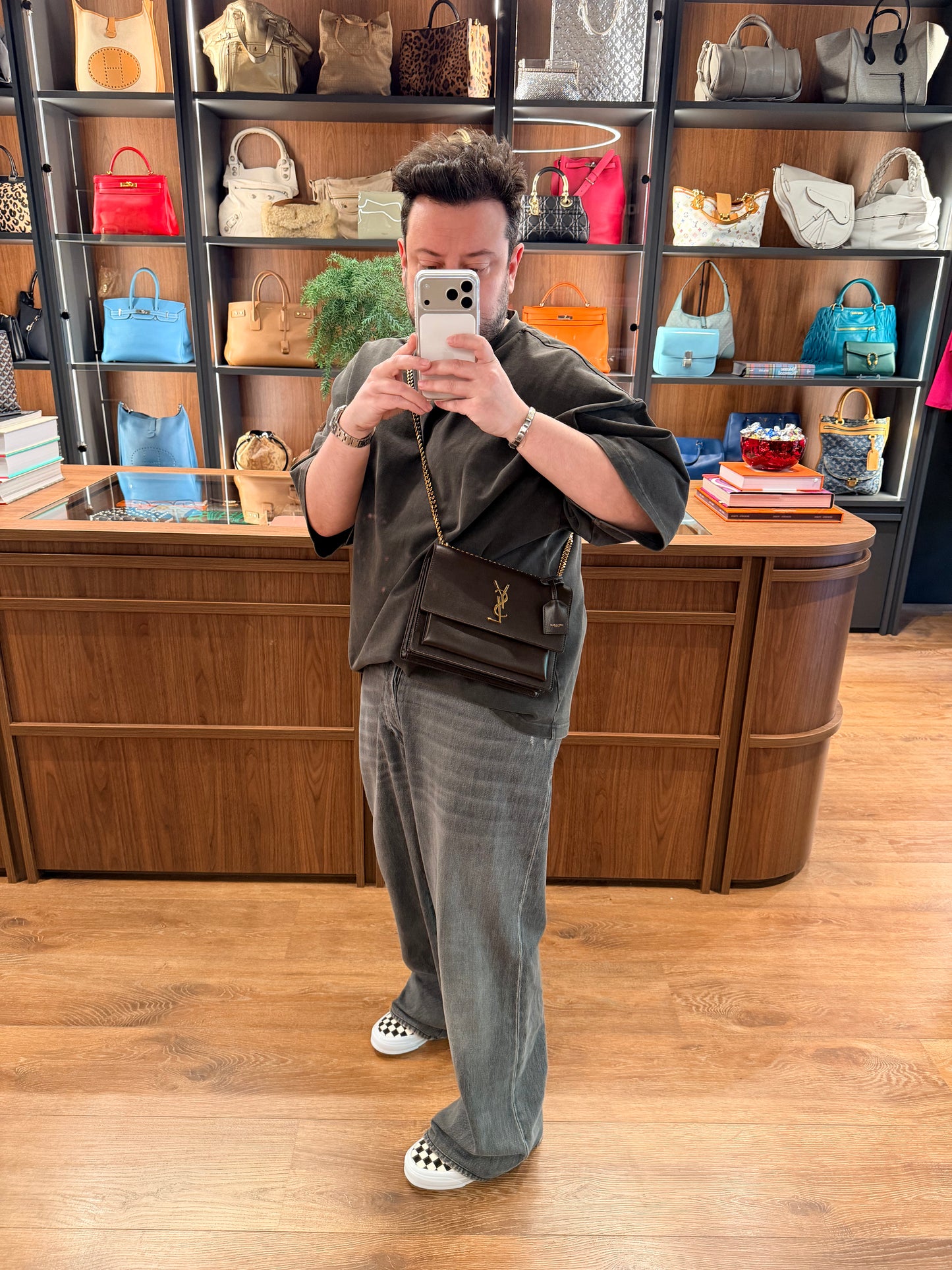 SAINT LAURENT BROWN MEDIUM SUNSET CROSSBODY BAG