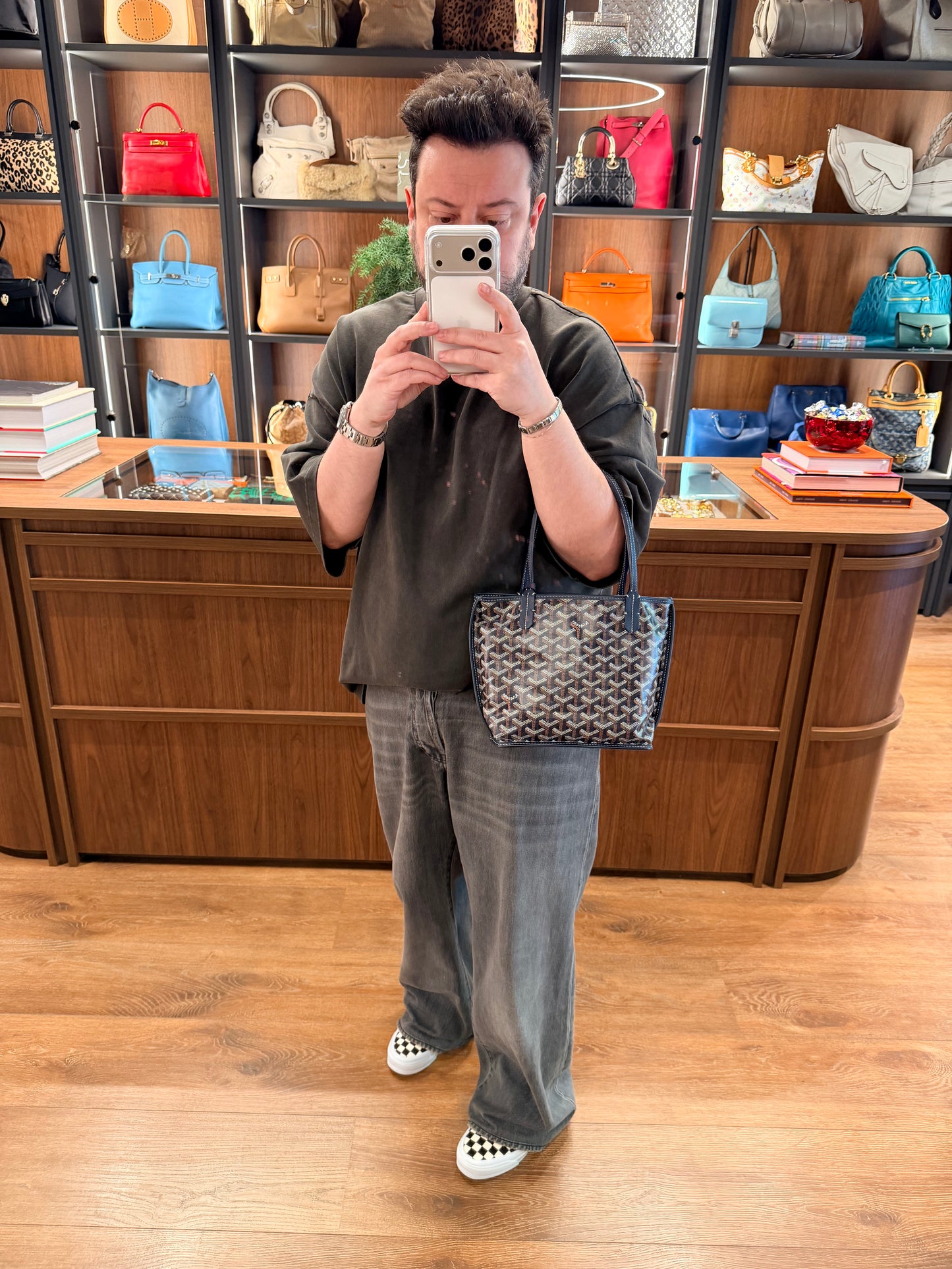 GOYARD NAVY GOYARDINE MINI ANJOU HANDBAG
