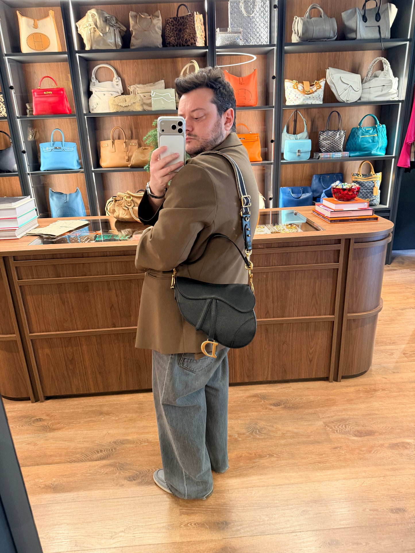 DIOR BLACK SADDLE SHOULDER BAG