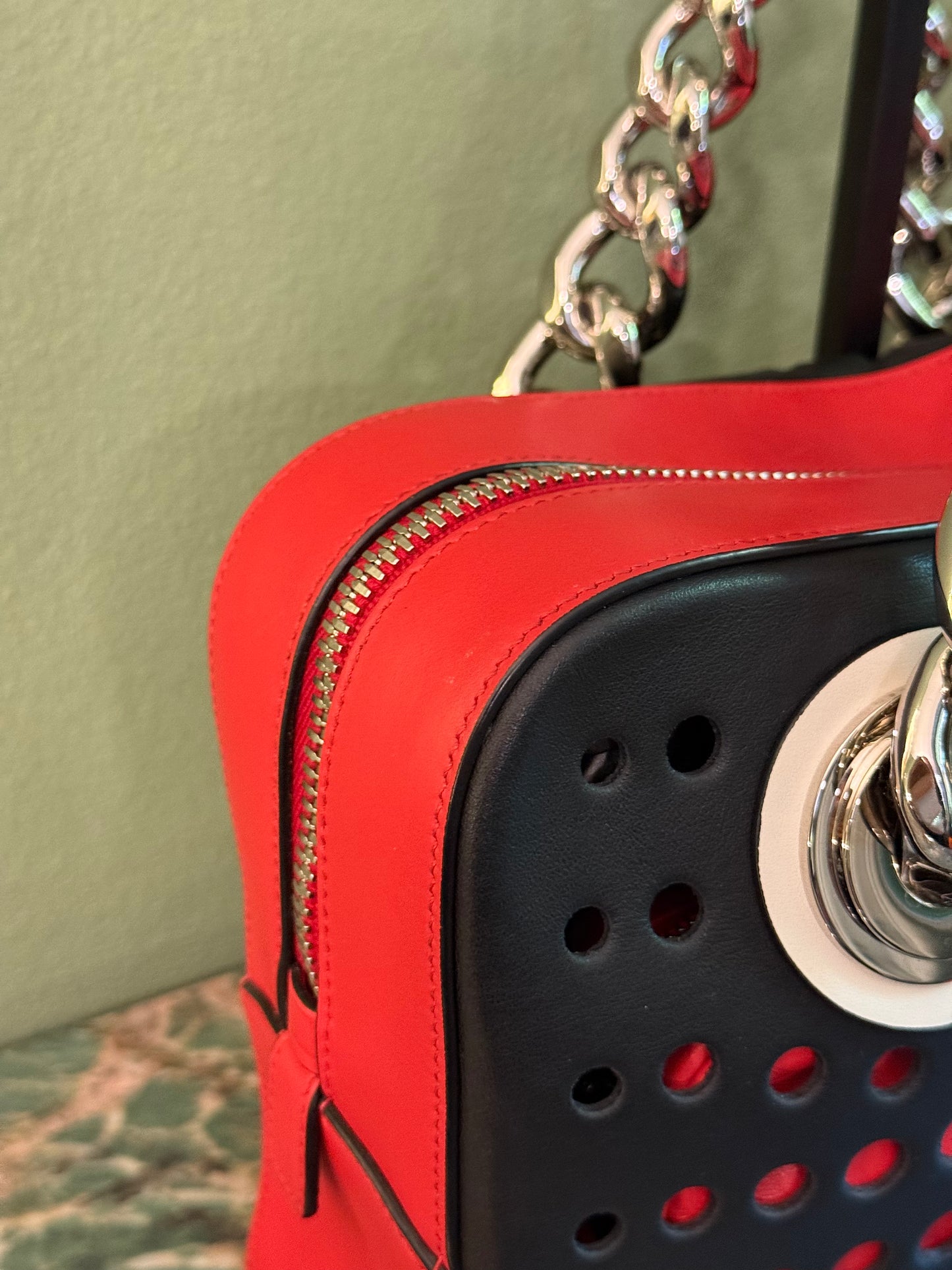PRADA PERFORATED BI COLOR CHAIN HANDBAG