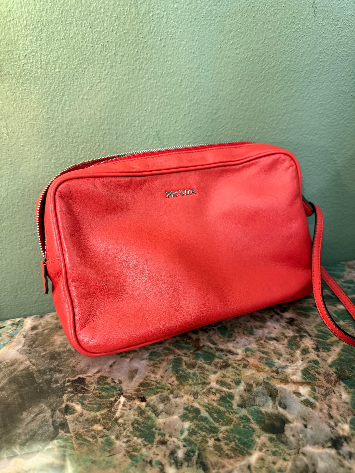 PRADA PERFORATED BI COLOR CHAIN HANDBAG