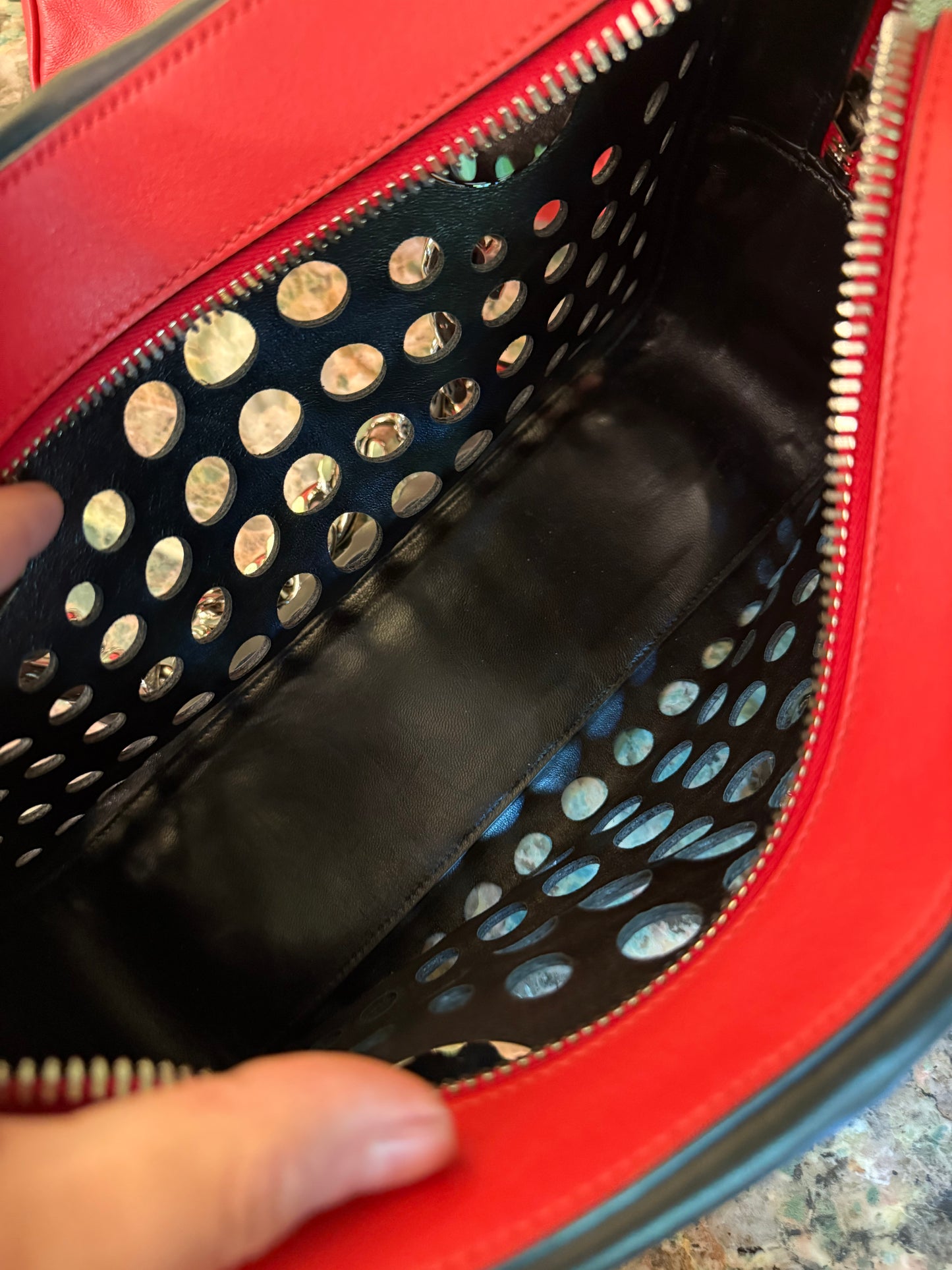 PRADA PERFORATED BI COLOR CHAIN HANDBAG
