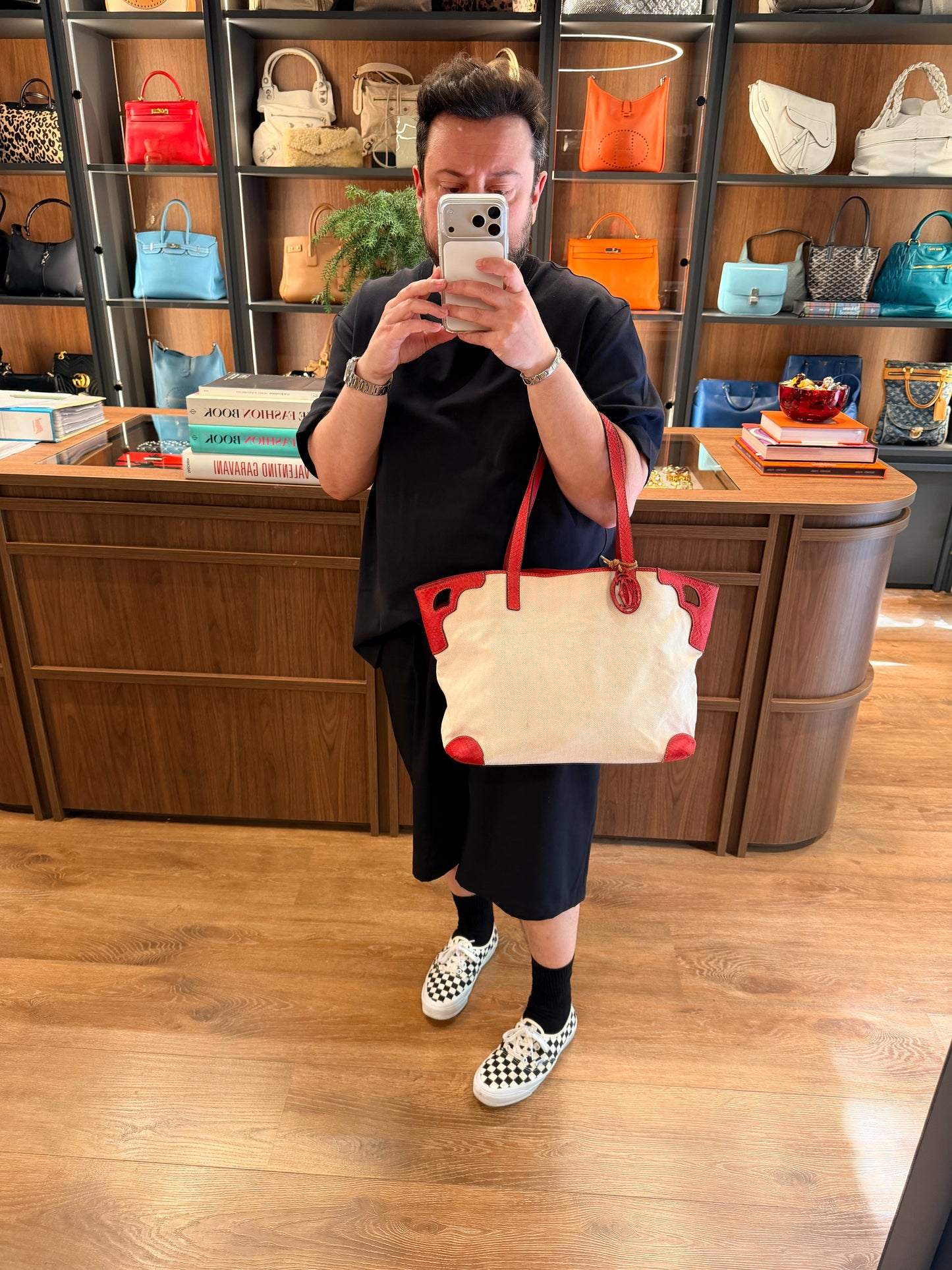 CARTIER RED PYTON TRIM MARCELLO SHOPPING TOTE