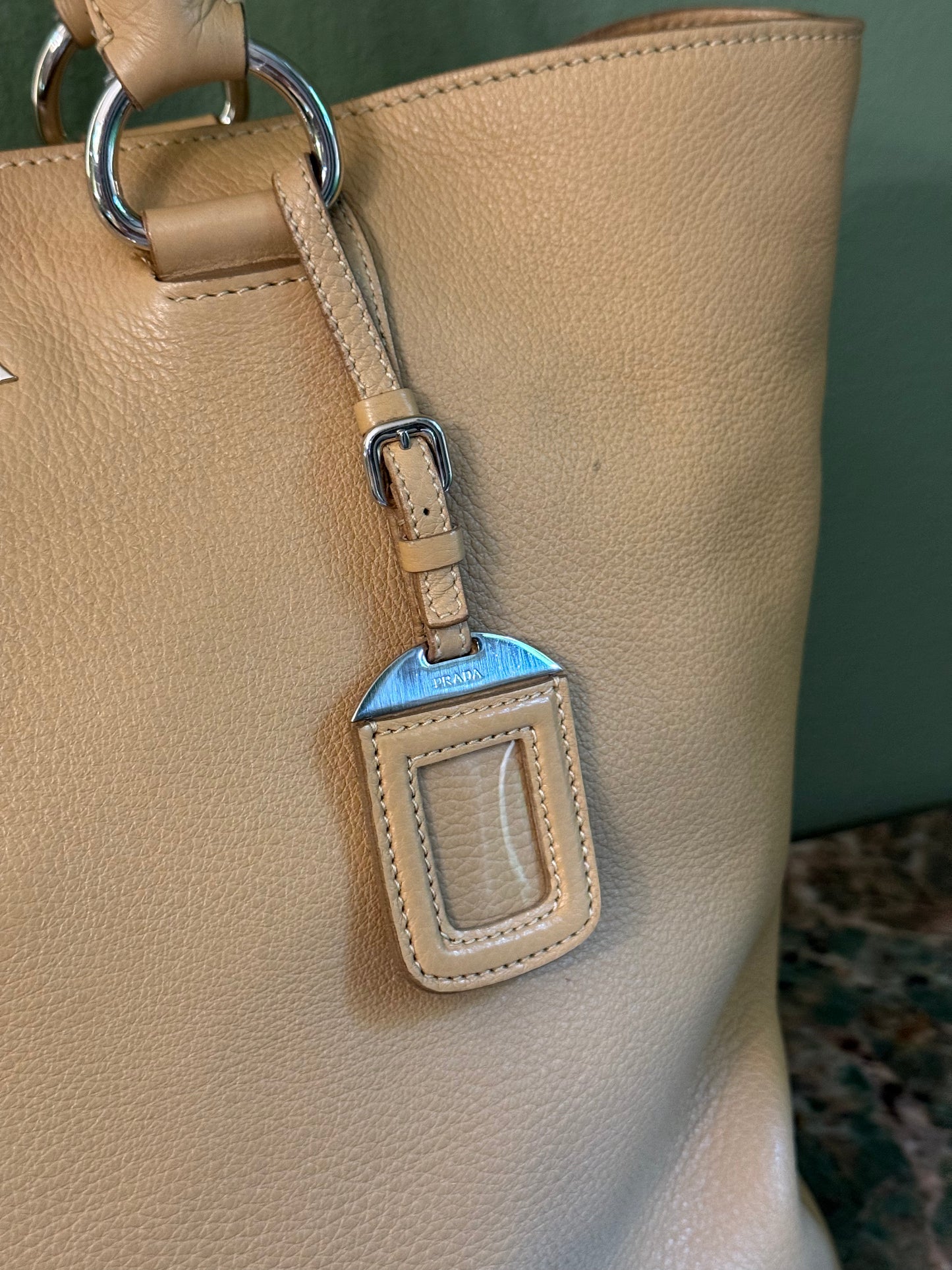 PRADA BEIGE LEATHER SHOPPING TOTE