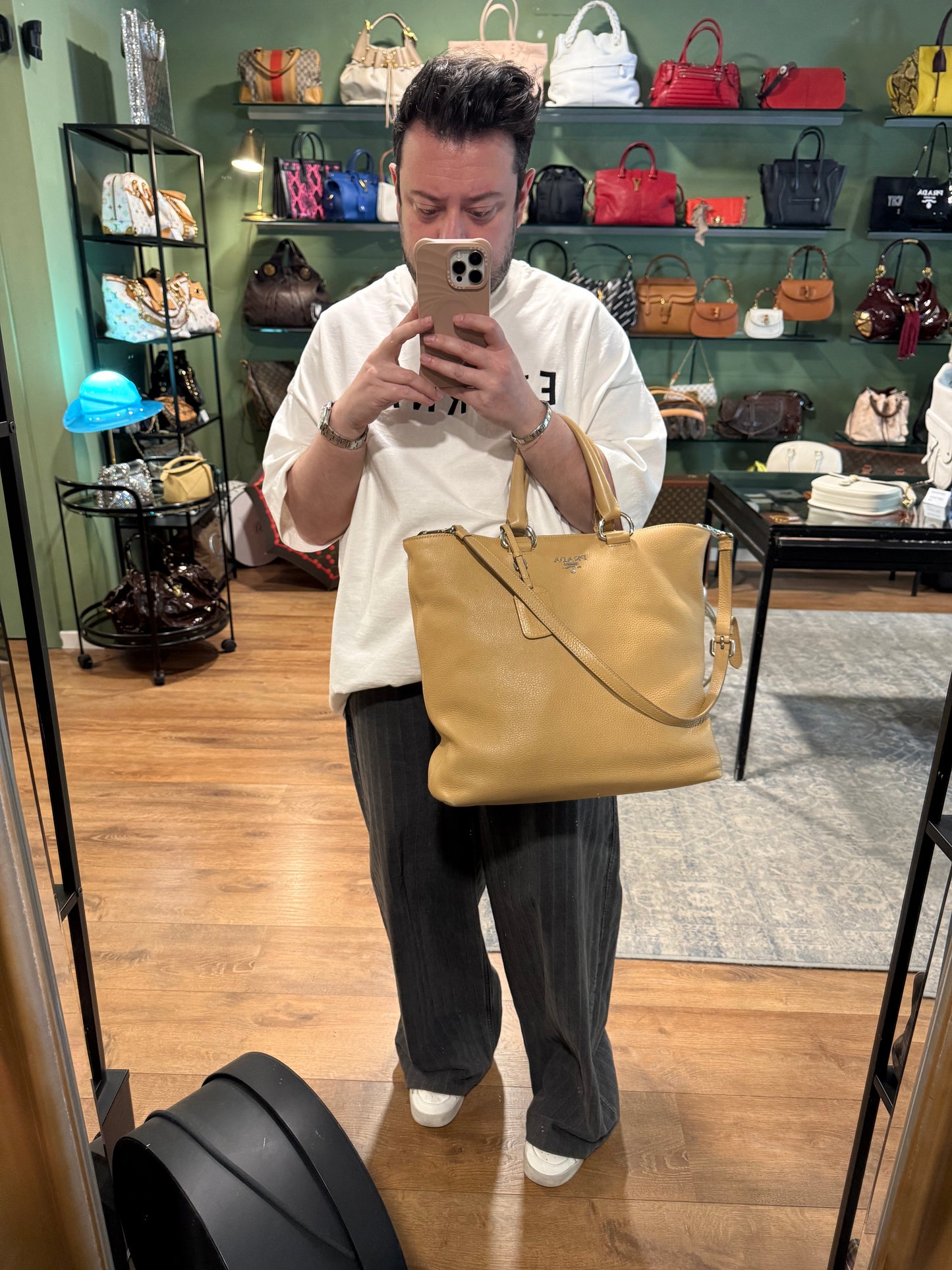 PRADA BEIGE LEATHER SHOPPING TOTE