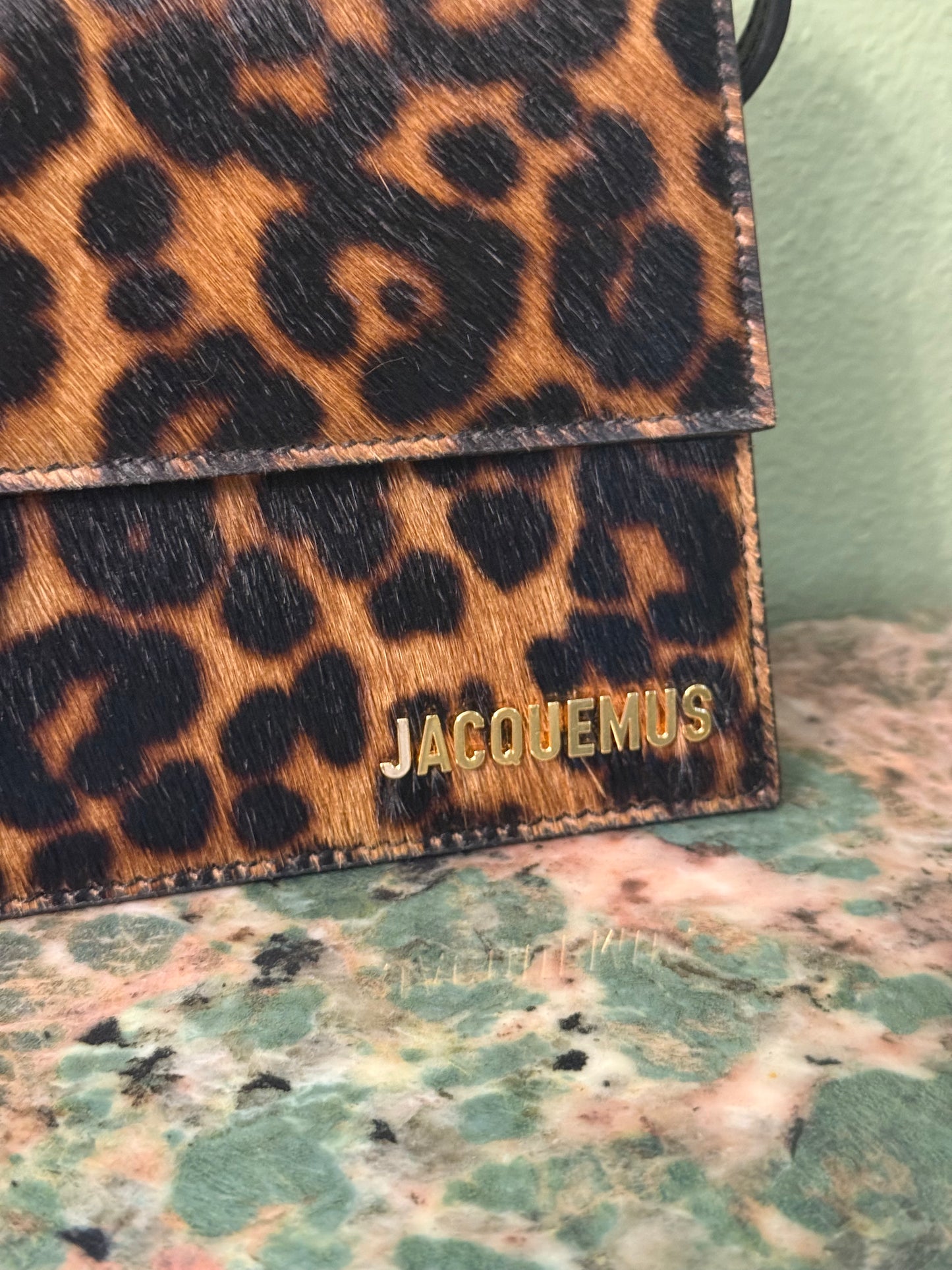 JAQUEMUS PONYHAIR LEOPARD LE BAMBINO LONG SHOULDER BAG