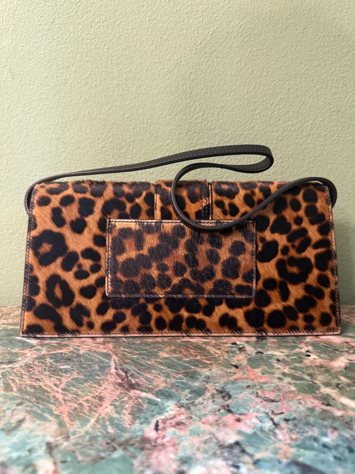 JAQUEMUS PONYHAIR LEOPARD LE BAMBINO LONG SHOULDER BAG