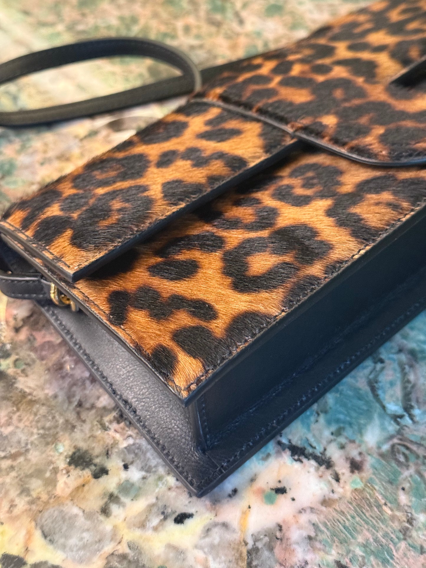 JAQUEMUS PONYHAIR LEOPARD LE BAMBINO LONG SHOULDER BAG