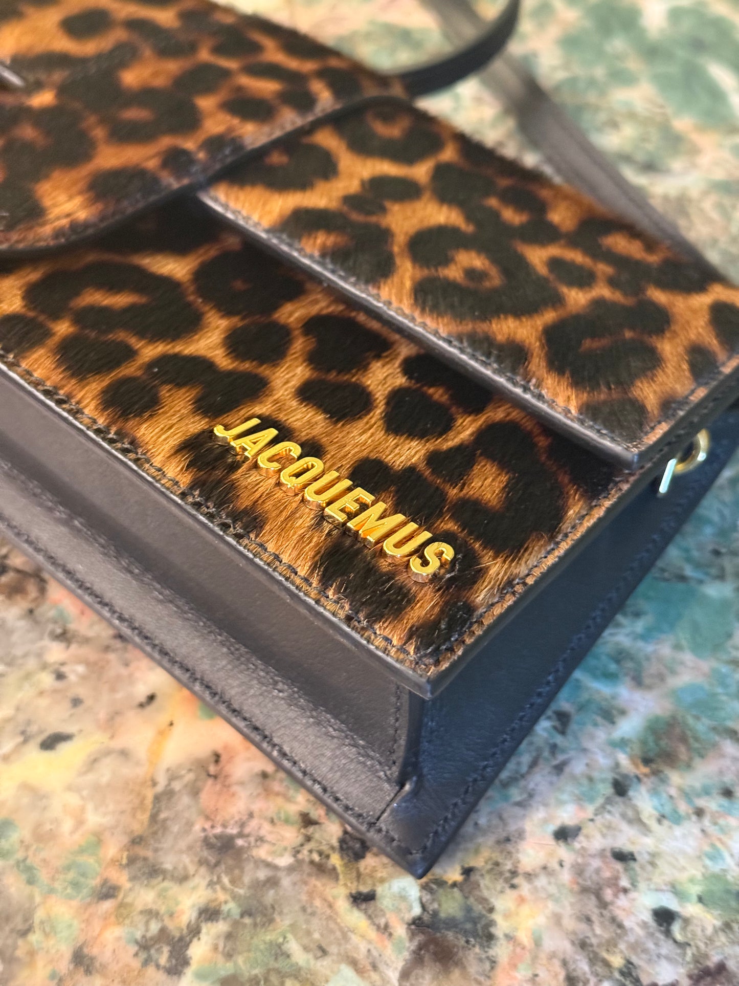JAQUEMUS PONYHAIR LEOPARD LE BAMBINO LONG SHOULDER BAG