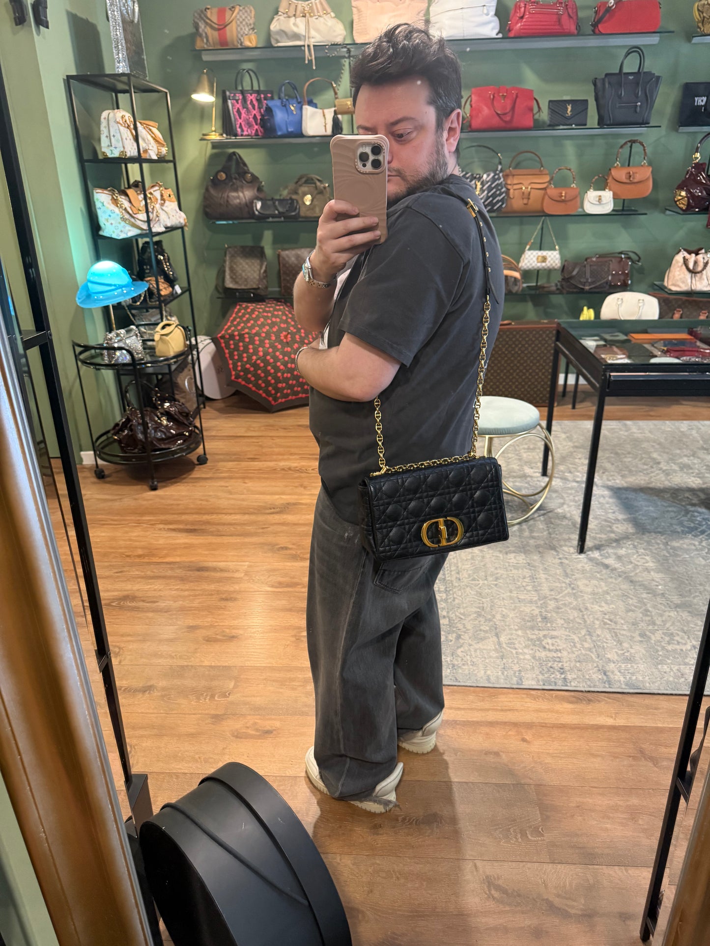 DIOR BLACK MEDIUM CARO SHOULDER BAG