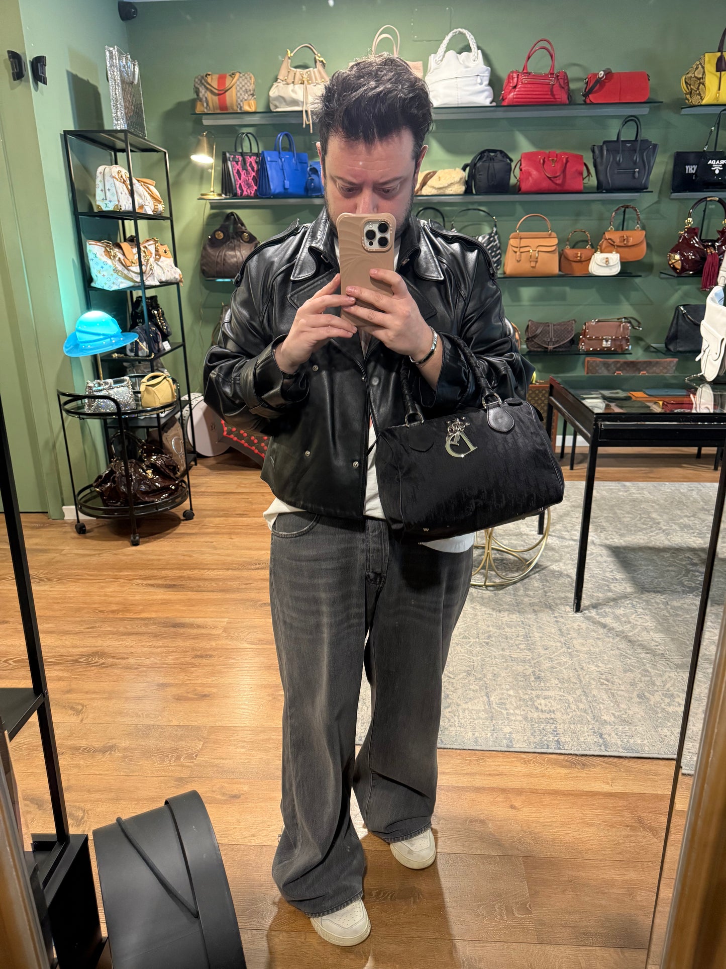 DIOR BLACK MONOGRAM OBLIQUE BOSTON BAG