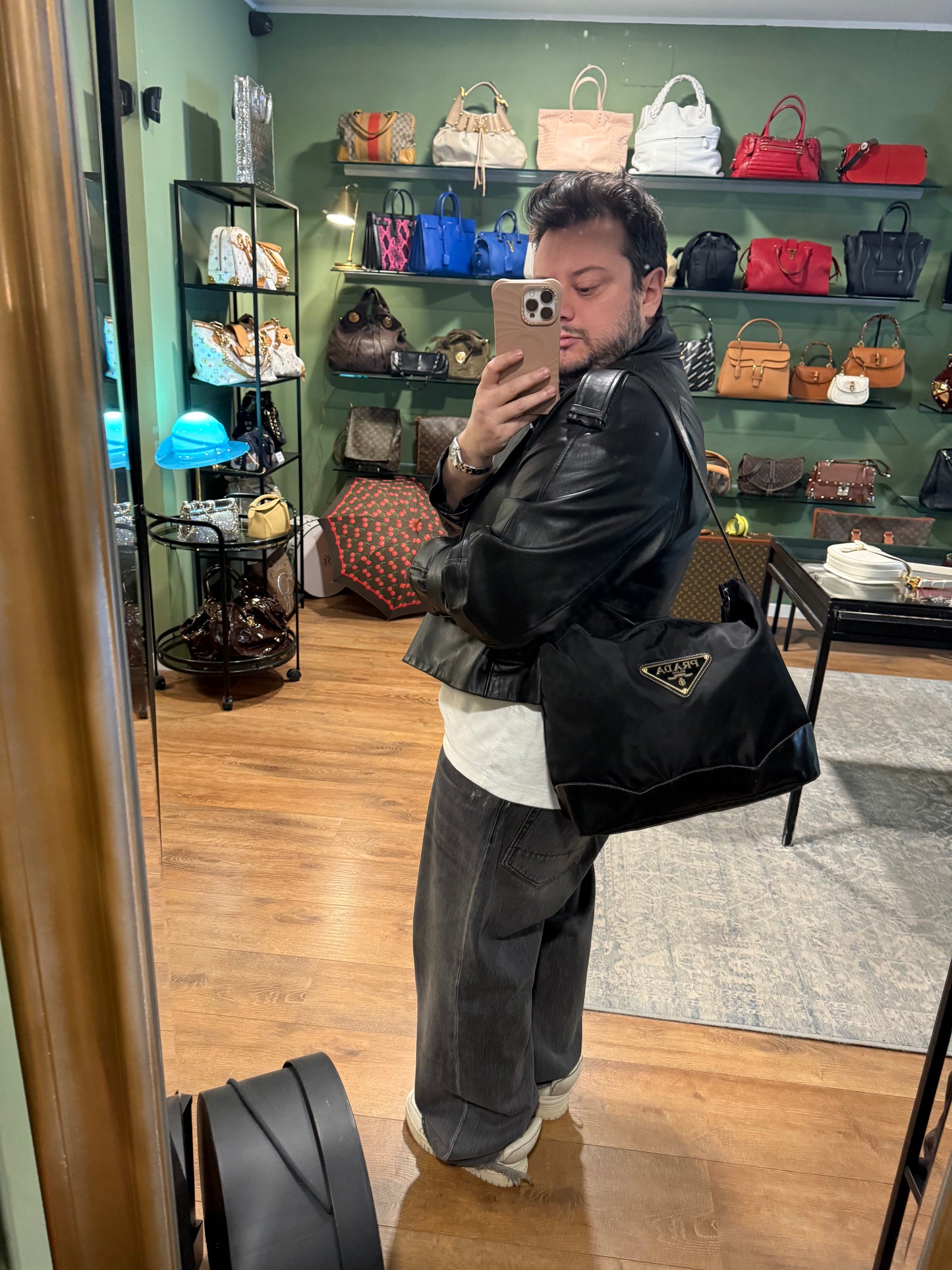 PRADA BLACK NYLON LARGE HOBO BAG