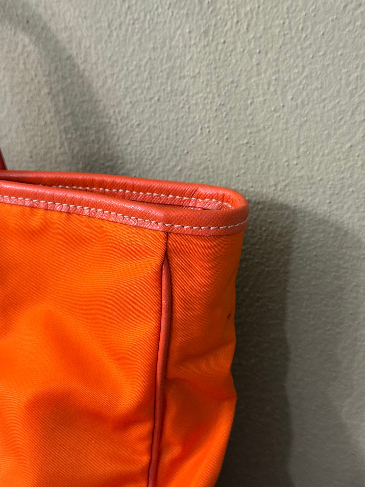 PRADA ORANGE NYLON TOTE BAG