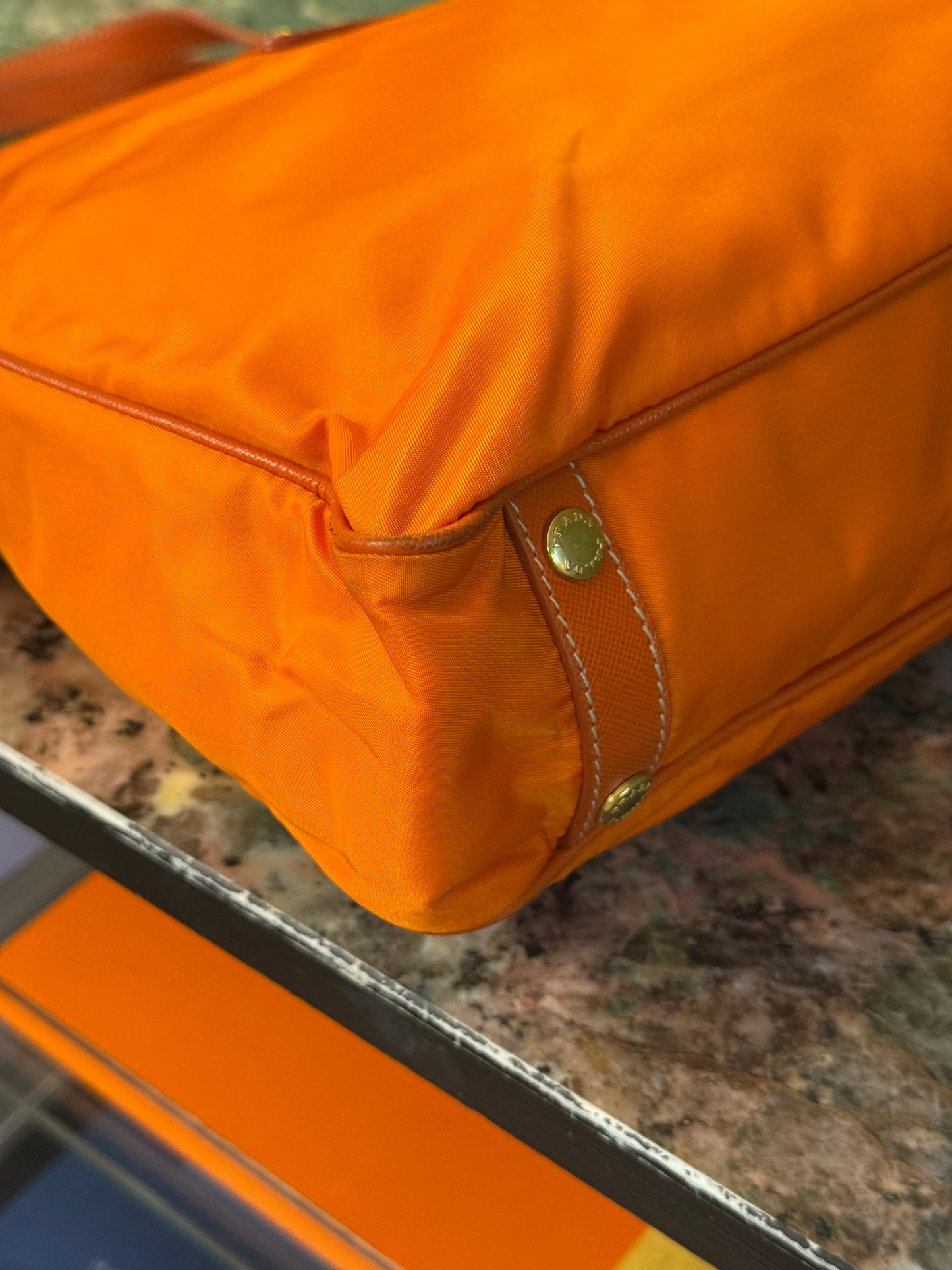 PRADA ORANGE NYLON TOTE BAG
