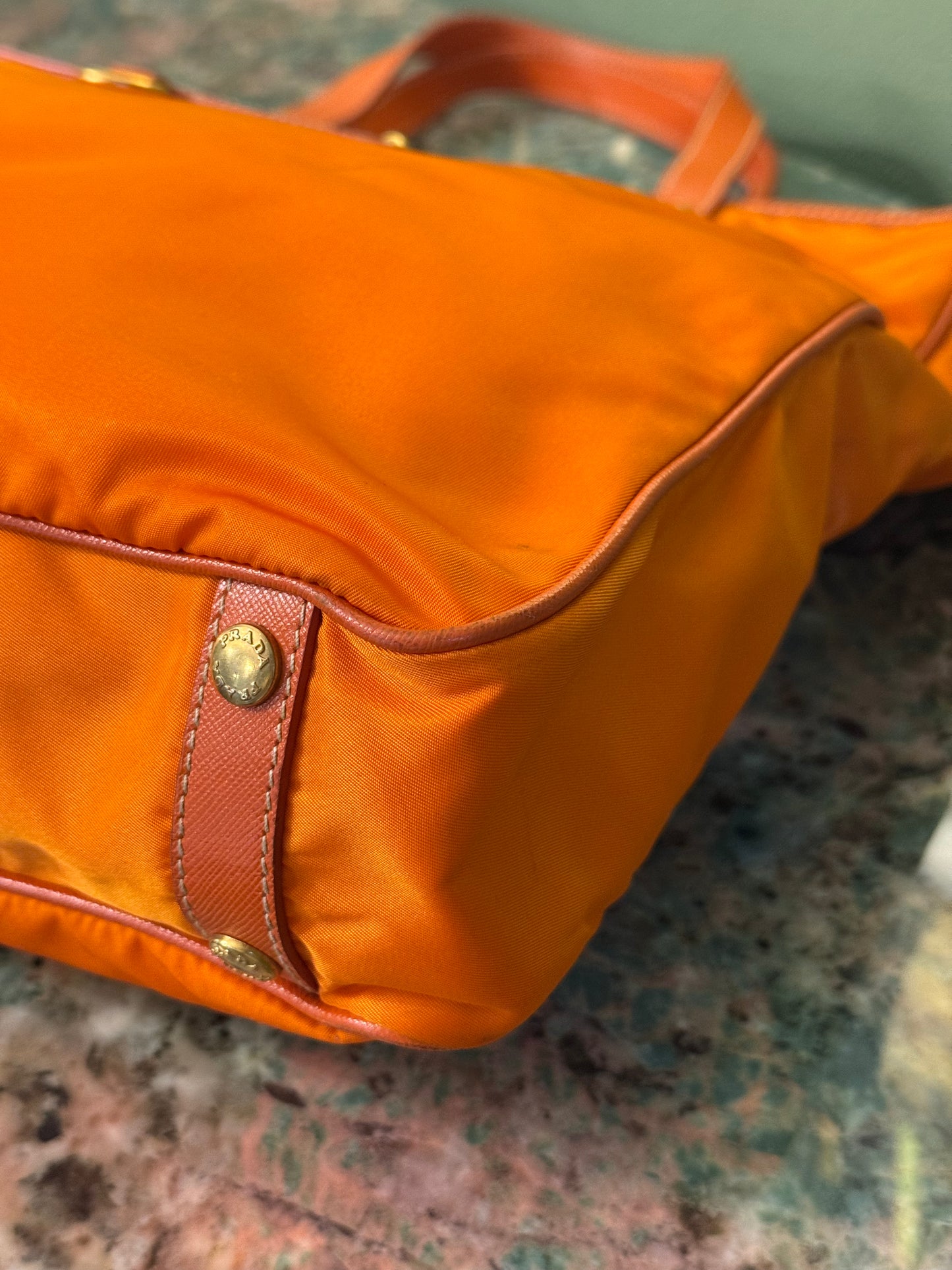 PRADA ORANGE NYLON TOTE BAG
