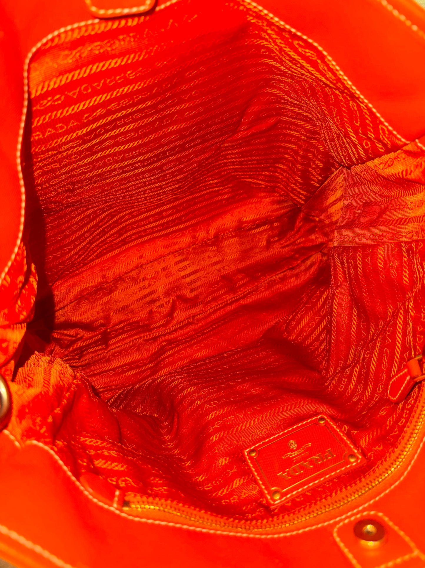 PRADA ORANGE NYLON TOTE BAG