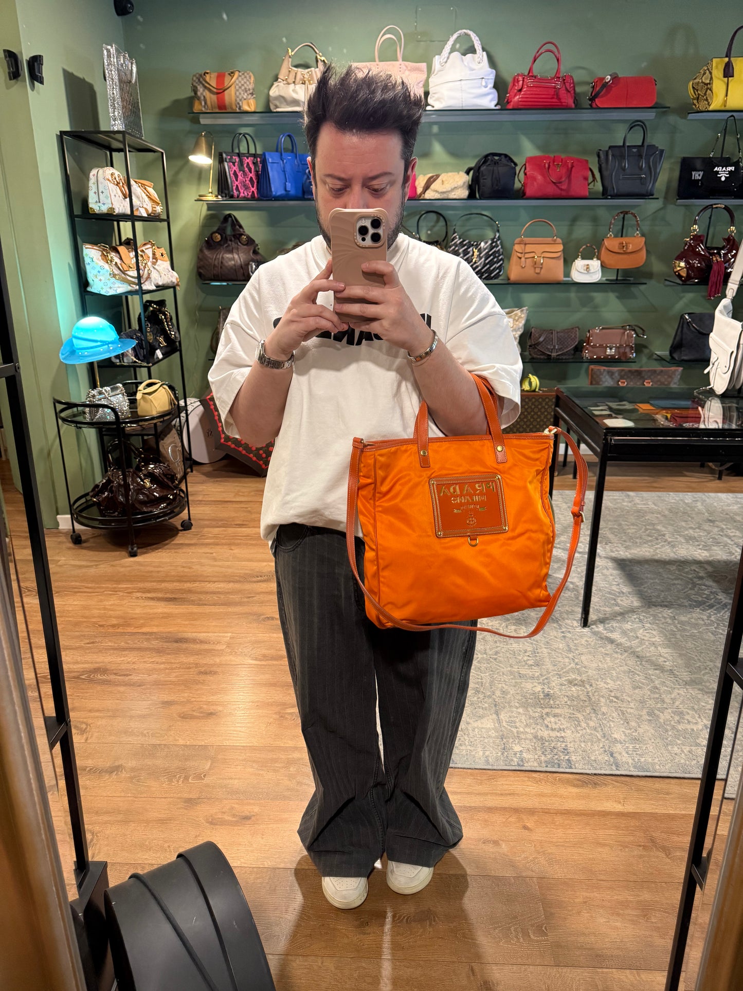 PRADA ORANGE NYLON TOTE BAG