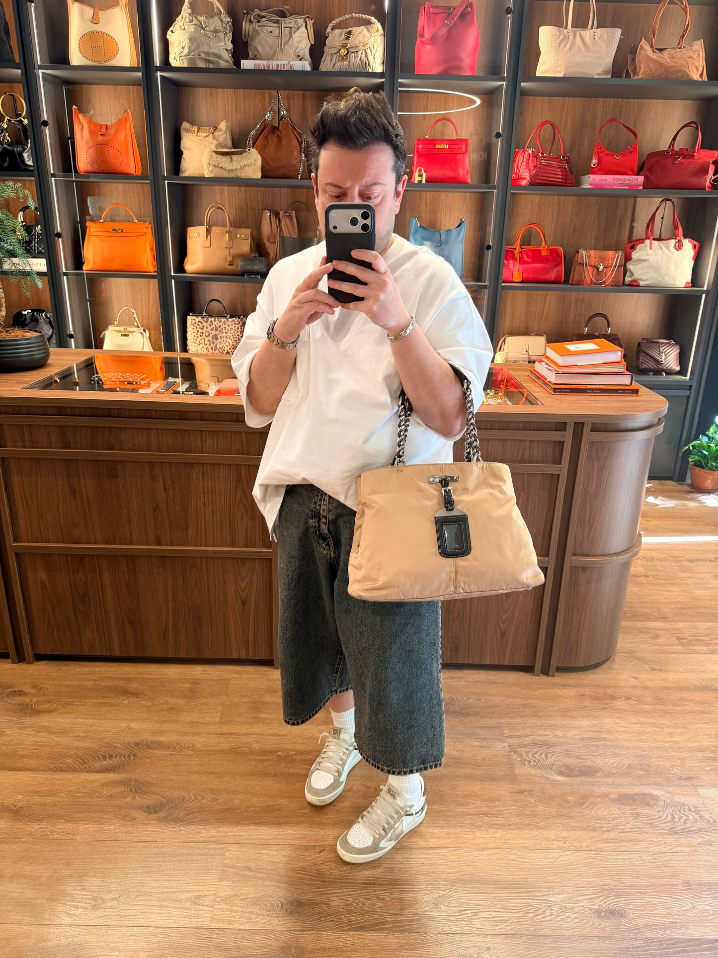 PRADA BEIGE NYLON MEDIUM SHOPPING TOTE