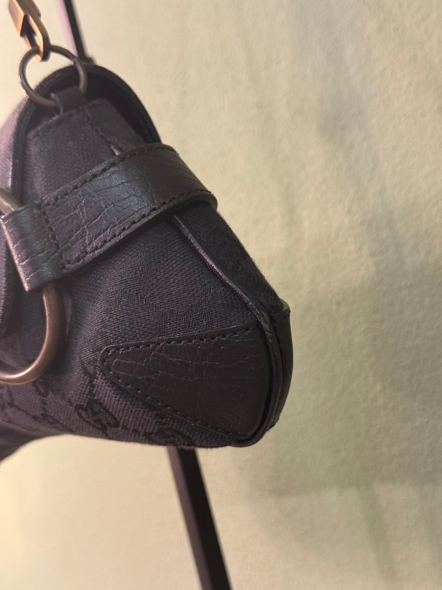 GUCCI BLACK MONOGRAM HORSEBIT CHAIN SHOULDER BAG