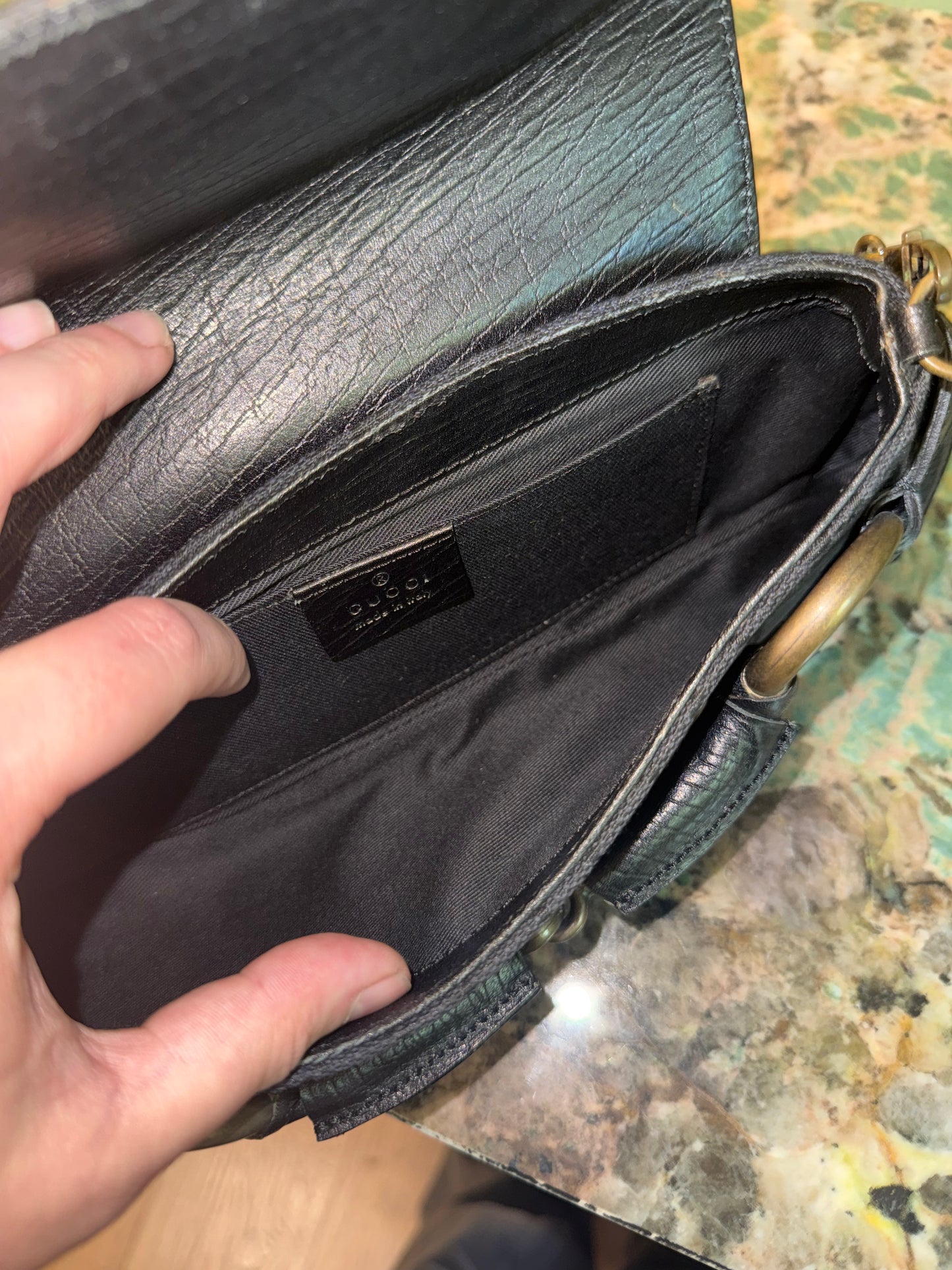 GUCCI BLACK MONOGRAM HORSEBIT CHAIN SHOULDER BAG