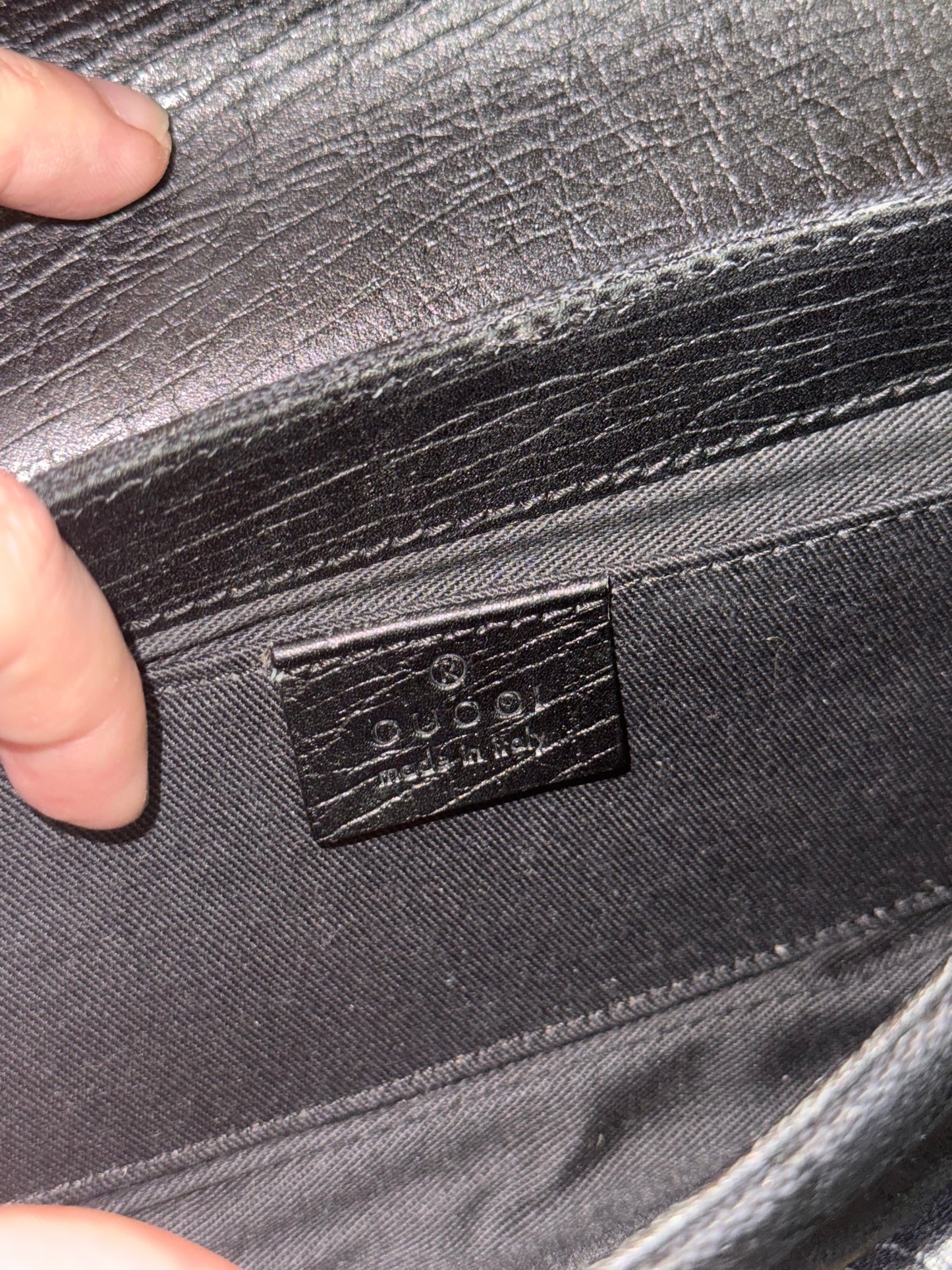 GUCCI BLACK MONOGRAM HORSEBIT CHAIN SHOULDER BAG