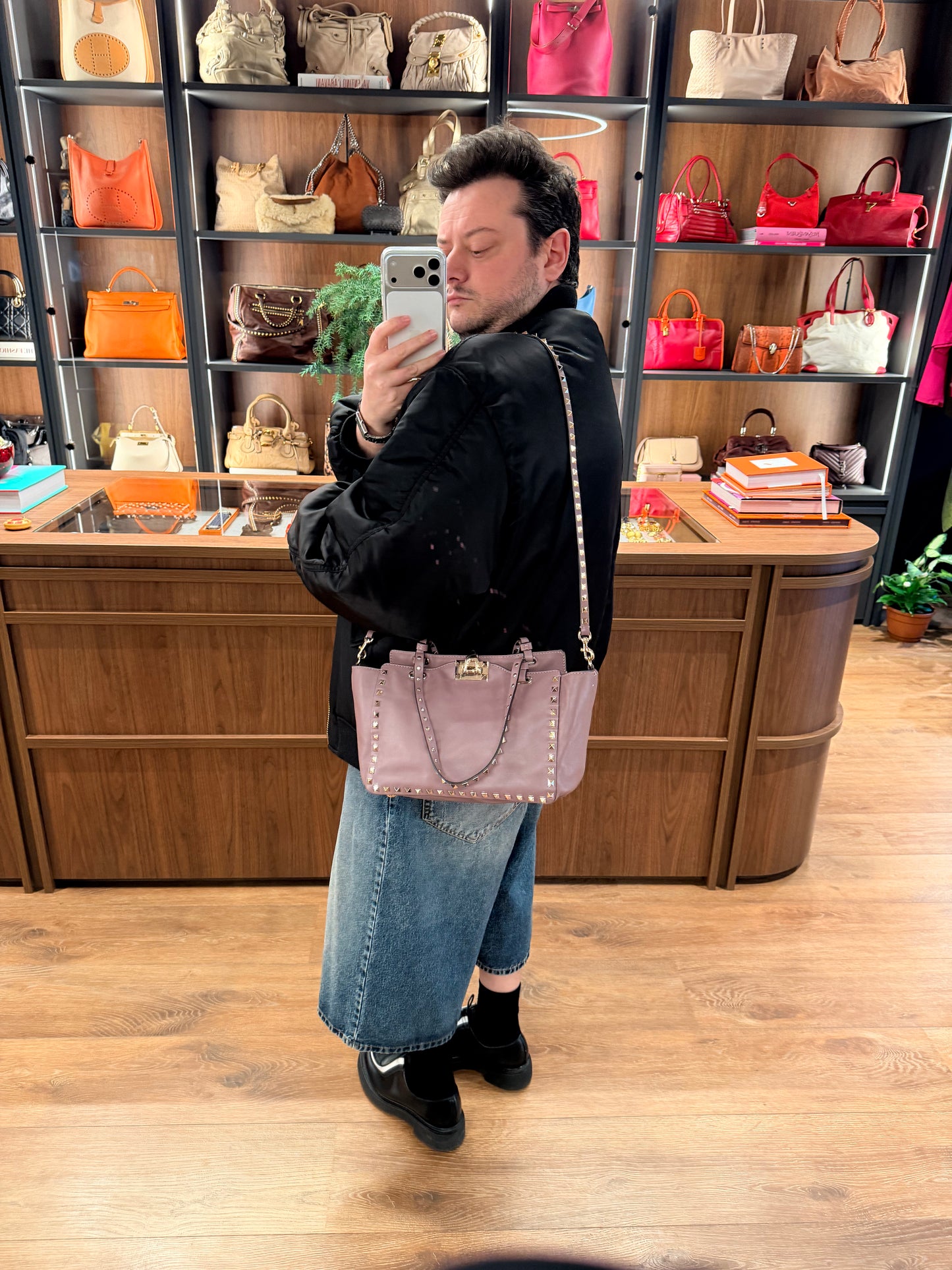 VALENTINO PURPLE SMALL ROCKSTUD SHOPPING TOTE