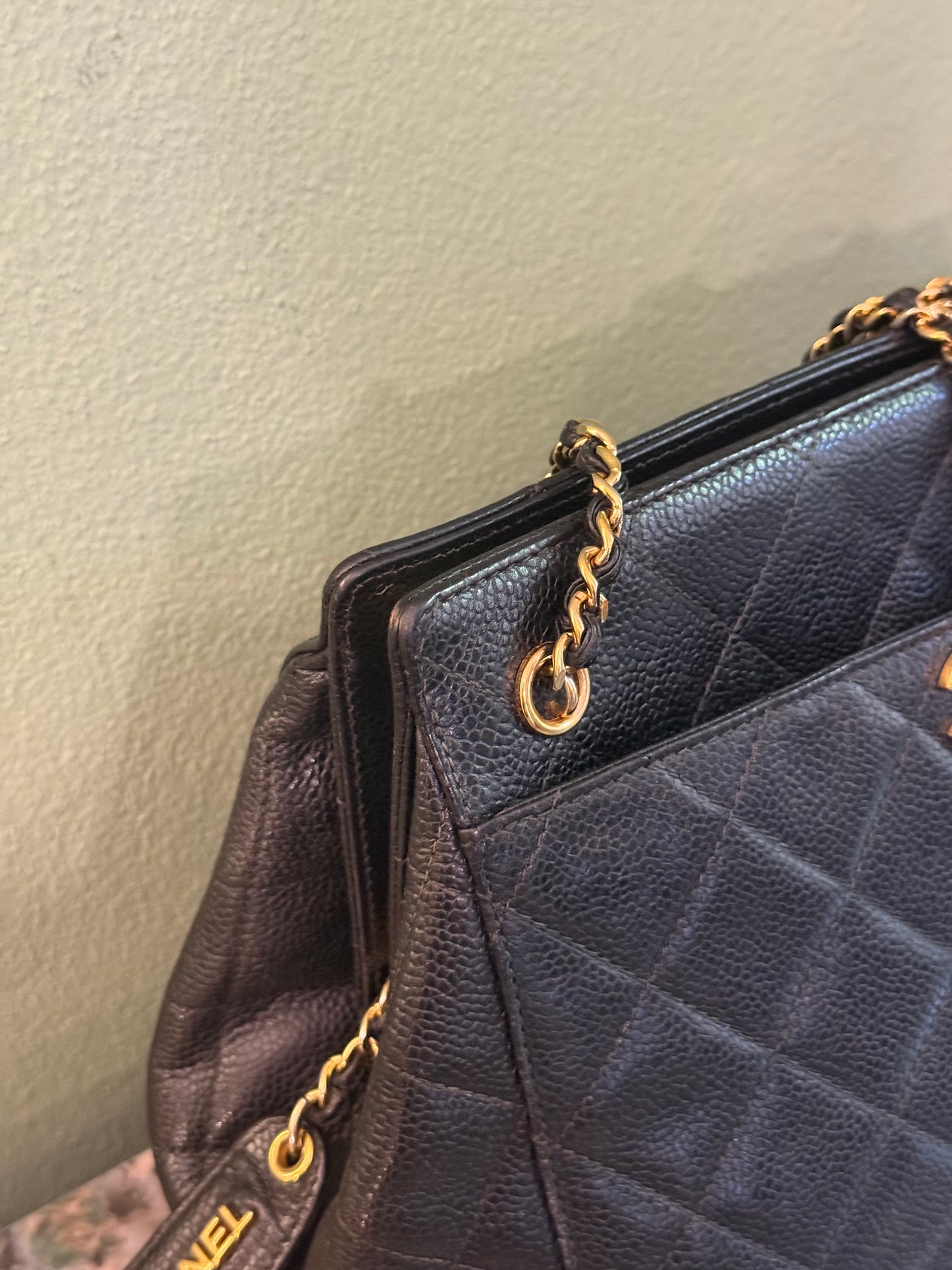 CHANEL BLACK CAVIAR SMALL SHOPPING BAG