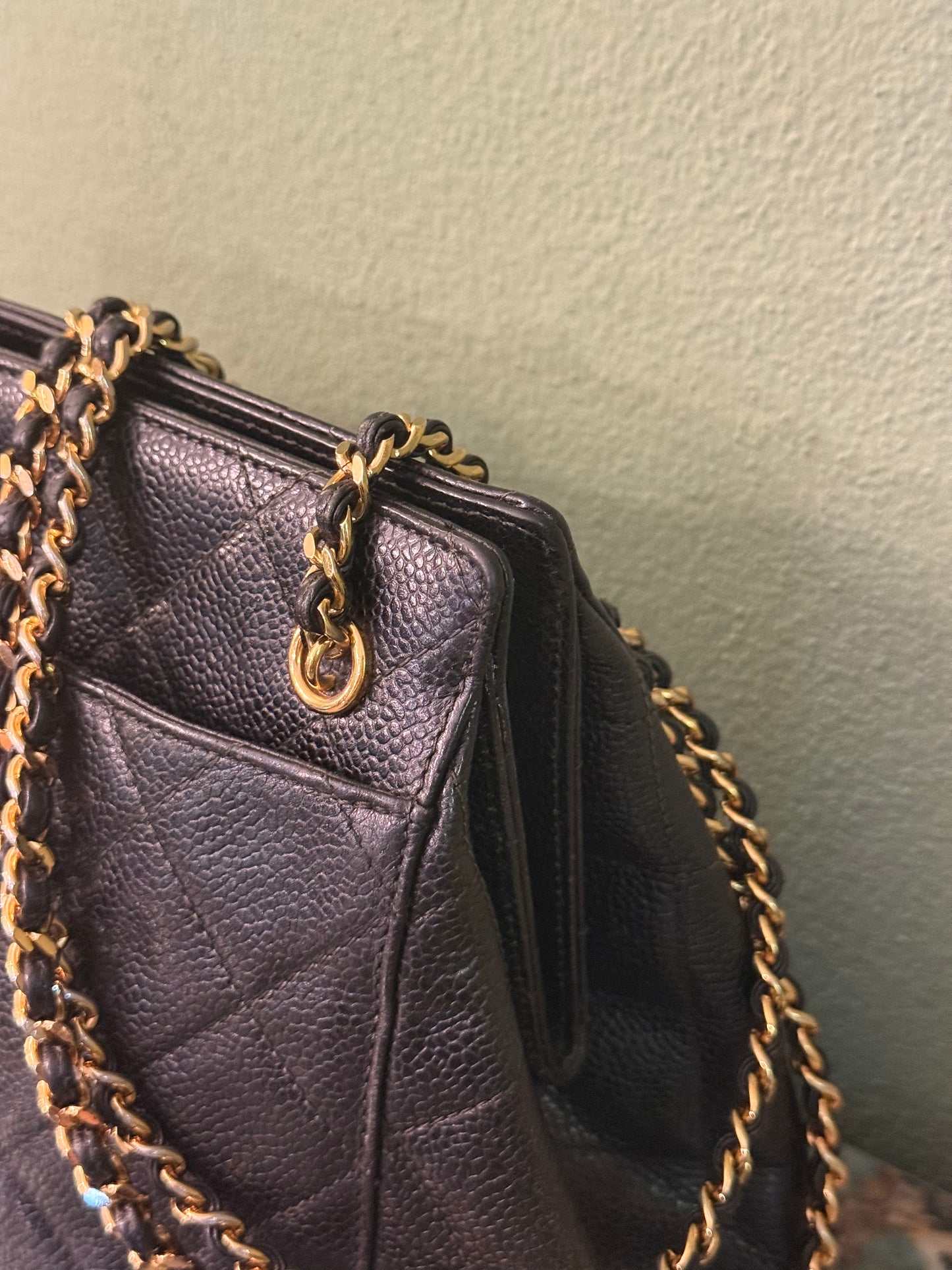 CHANEL BLACK CAVIAR SMALL SHOPPING BAG