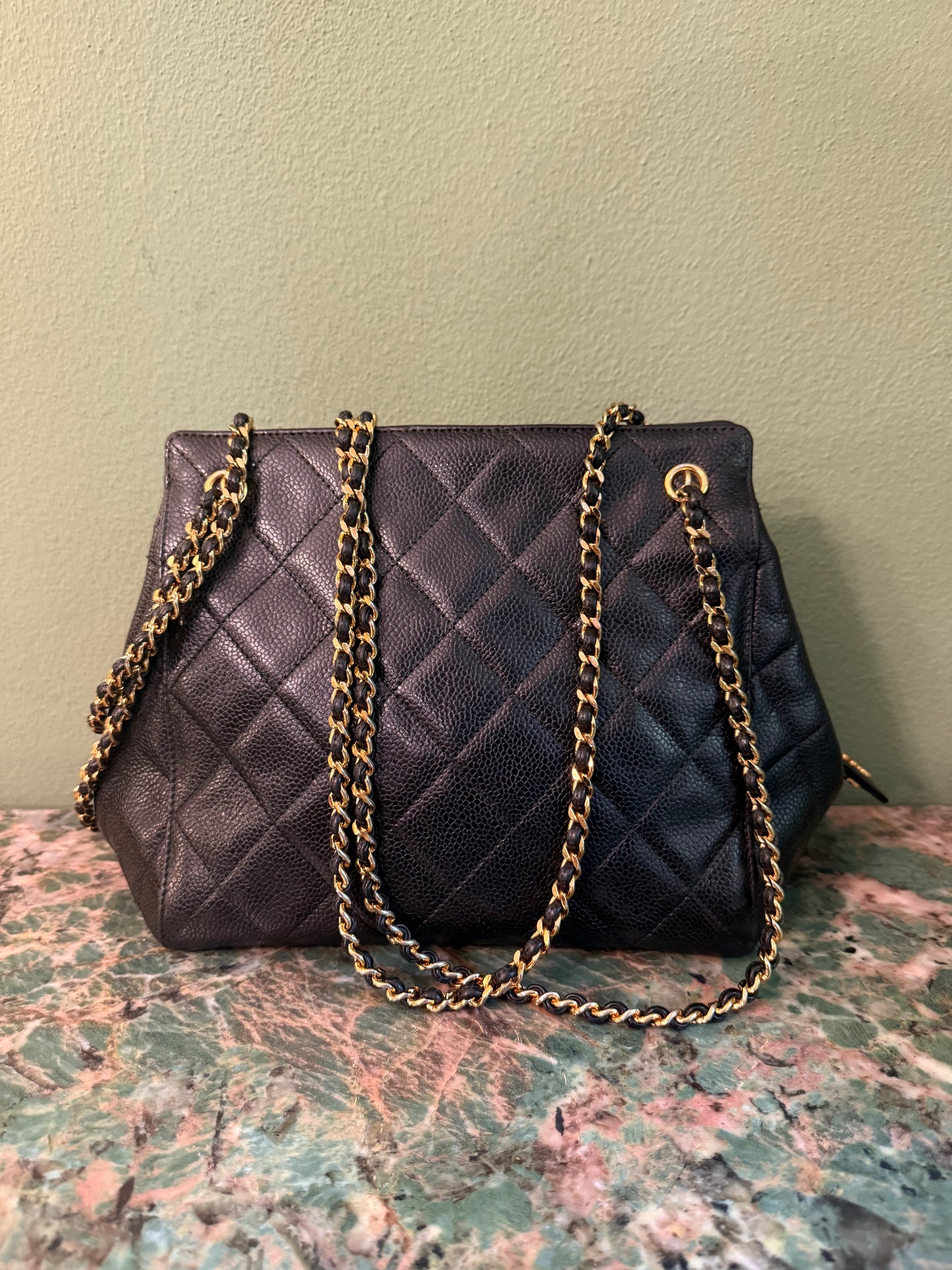 CHANEL BLACK CAVIAR SMALL SHOPPING BAG