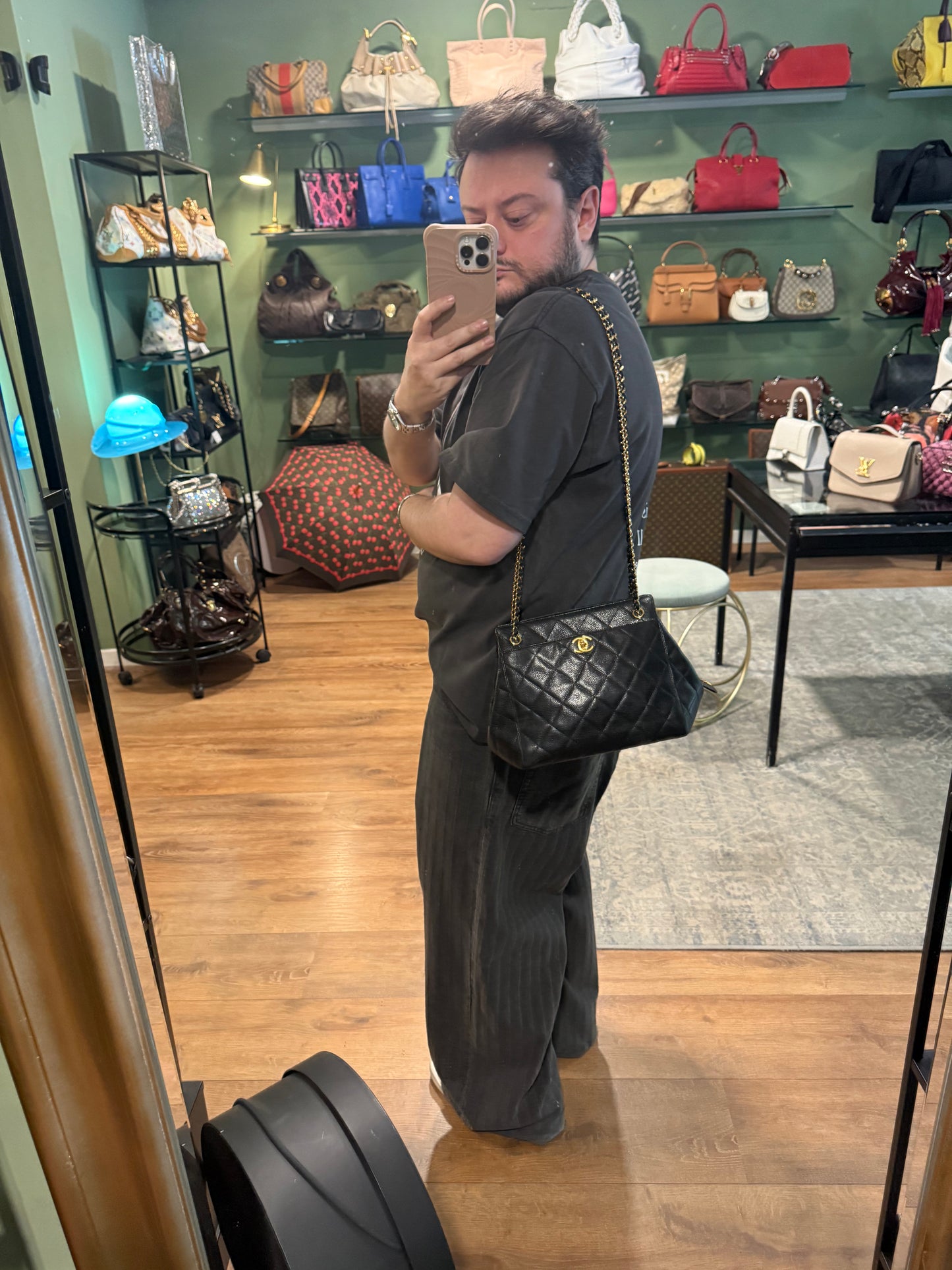 CHANEL BLACK CAVIAR SMALL SHOPPING BAG