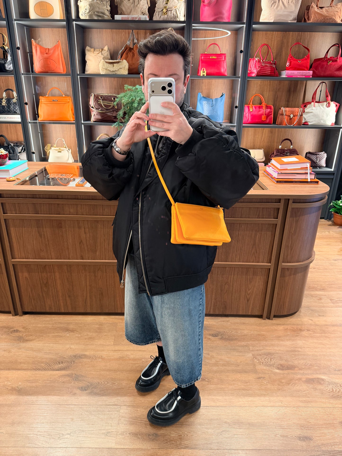 CÈLINE ORANGE SMALL TRIO CROSSBODY BAG