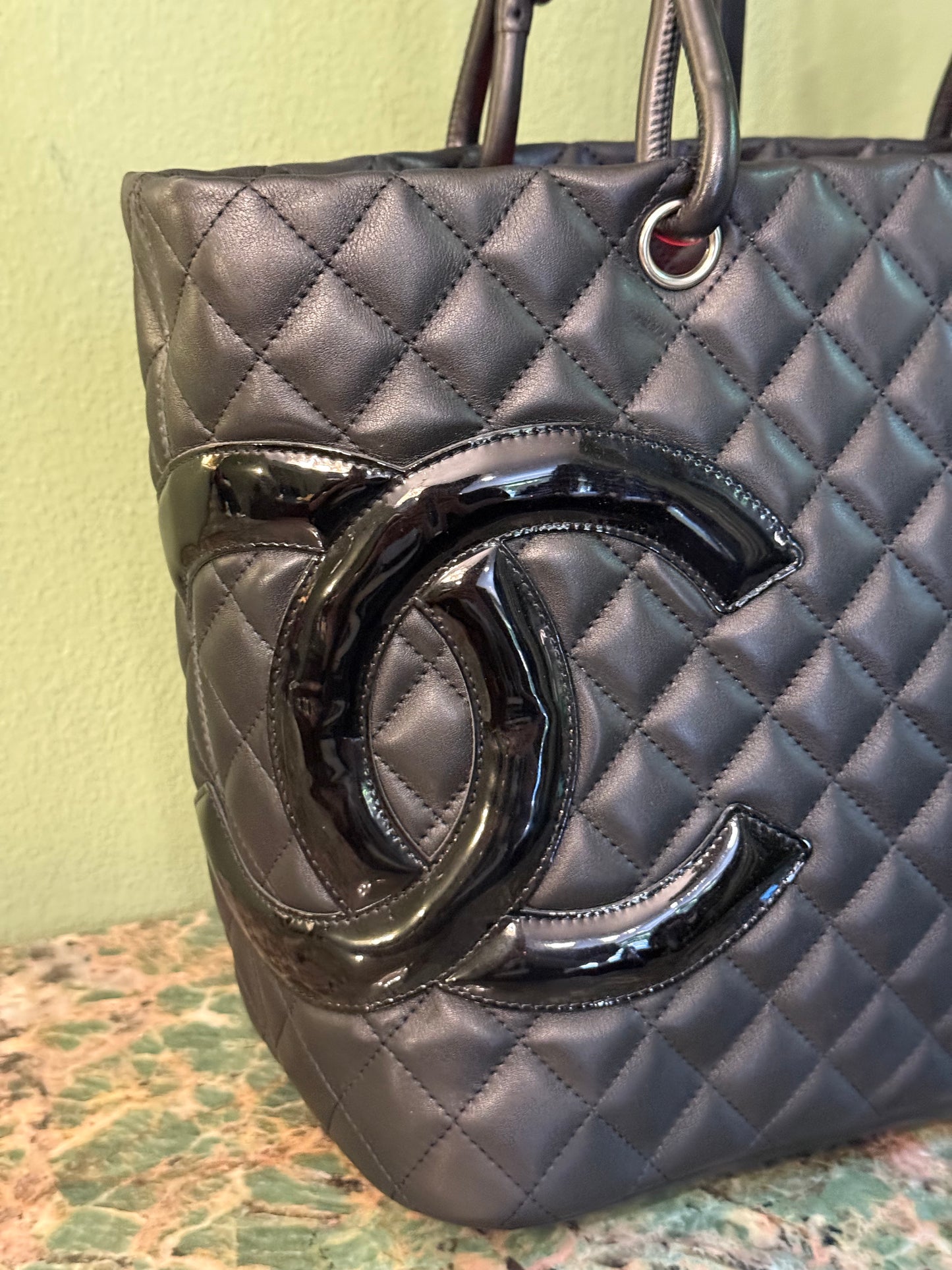 CHANEL BLACK LARGE CAMBON SHOPPING TOTE