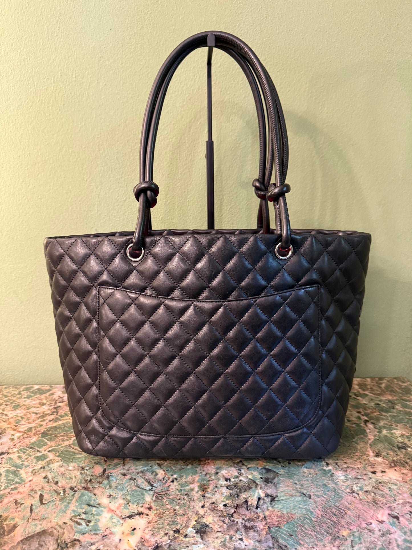 CHANEL BLACK LARGE CAMBON SHOPPING TOTE