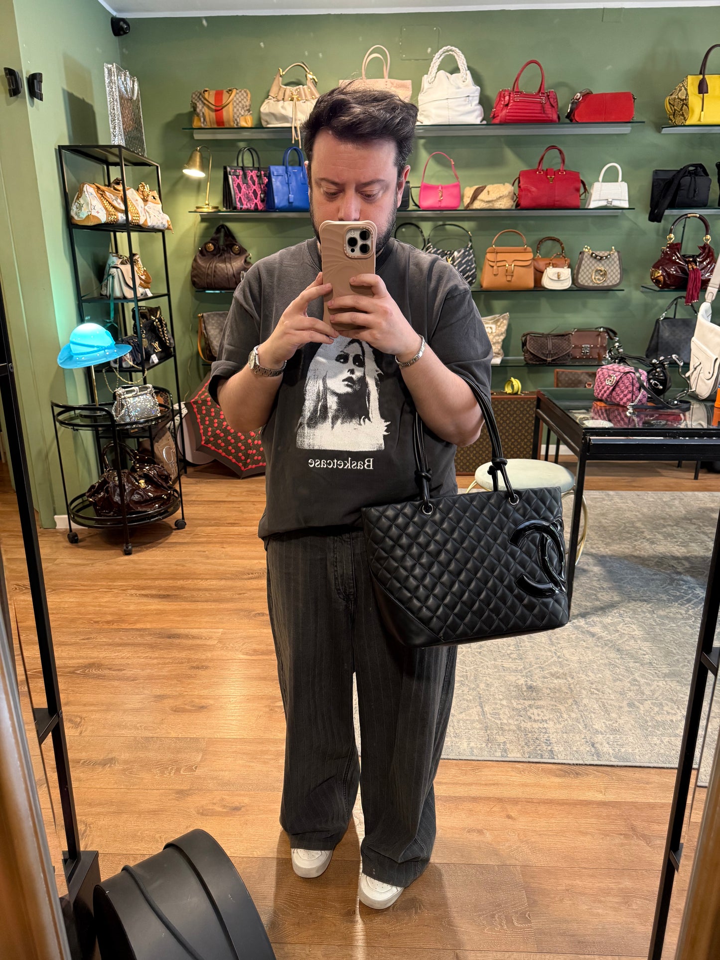 CHANEL BLACK LARGE CAMBON SHOPPING TOTE
