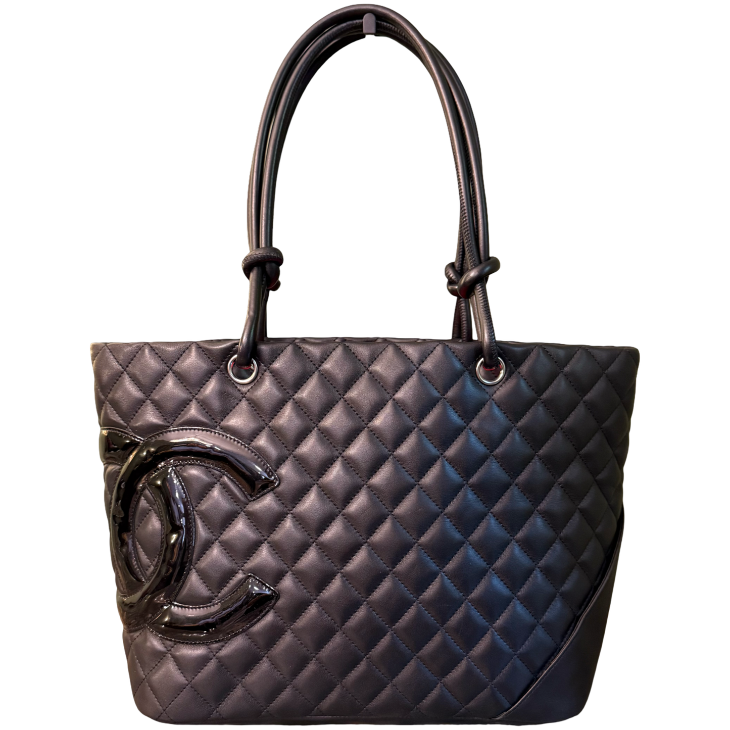 CHANEL BLACK LARGE CAMBON SHOPPING TOTE