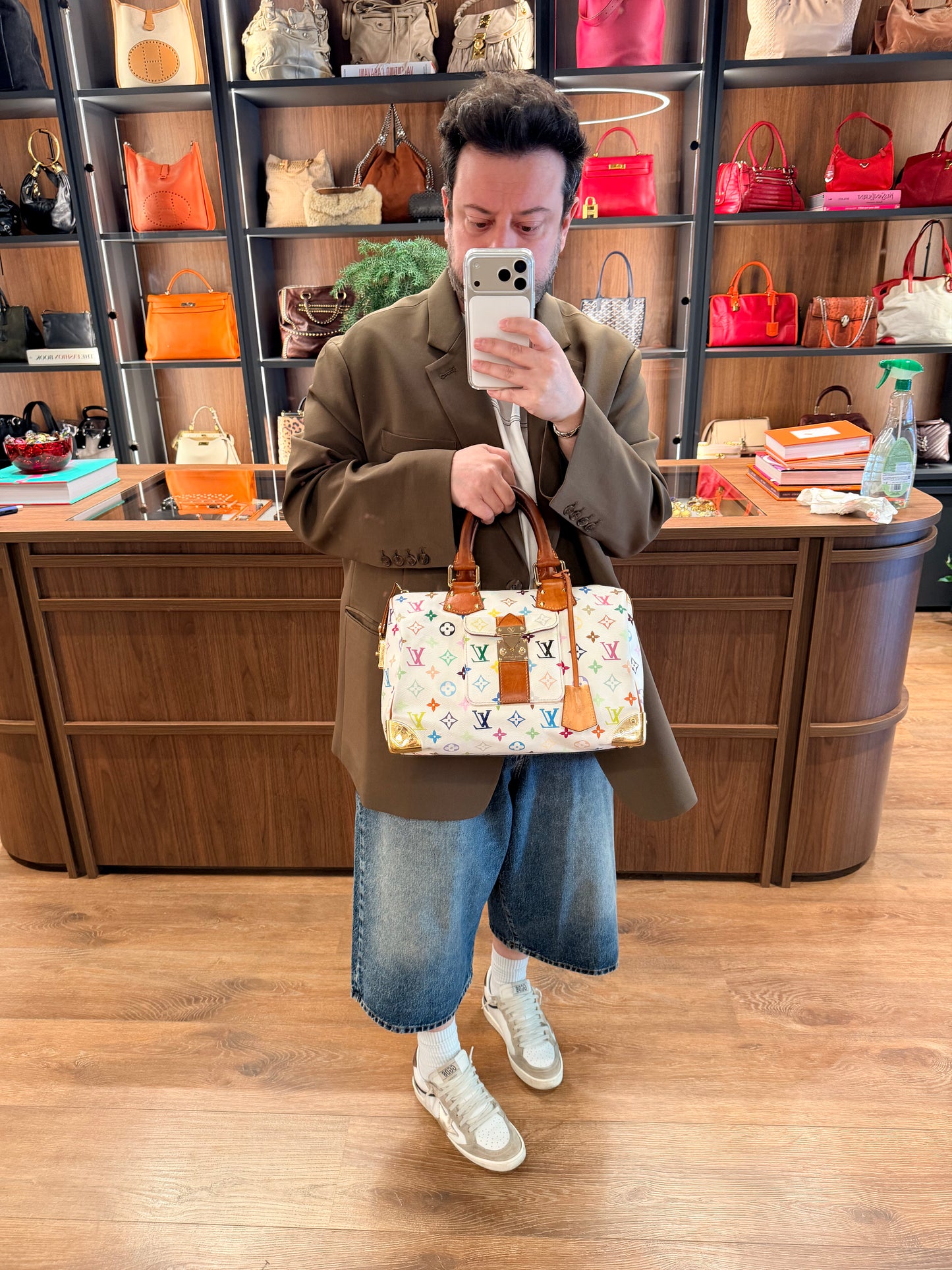 TAKASHI MURAKAMI X LOUIS VUITTON WHITE MULTICOLOR SPEEDY 30 BOSTON BAG